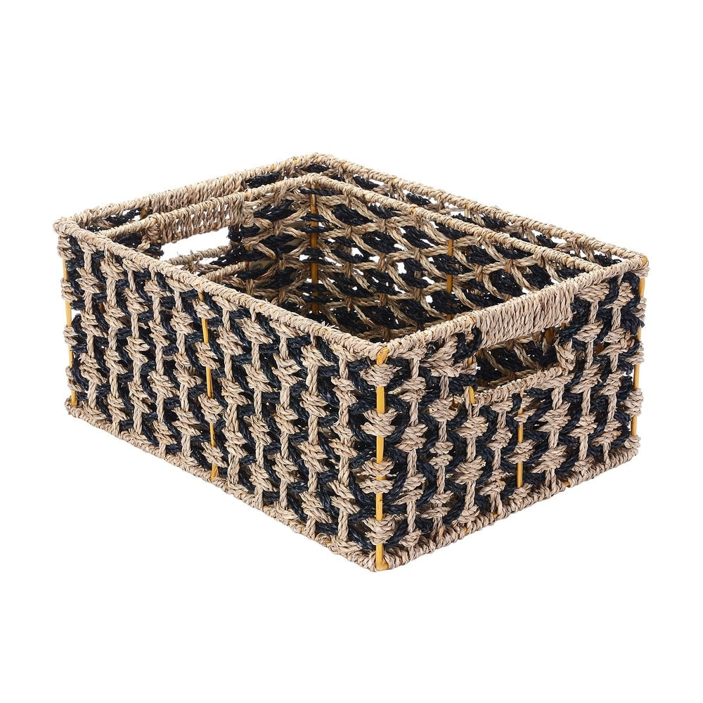 Villacera Rectangle Hand Weaved Wicker Baskets Natural Seagrass Bins Set of 2