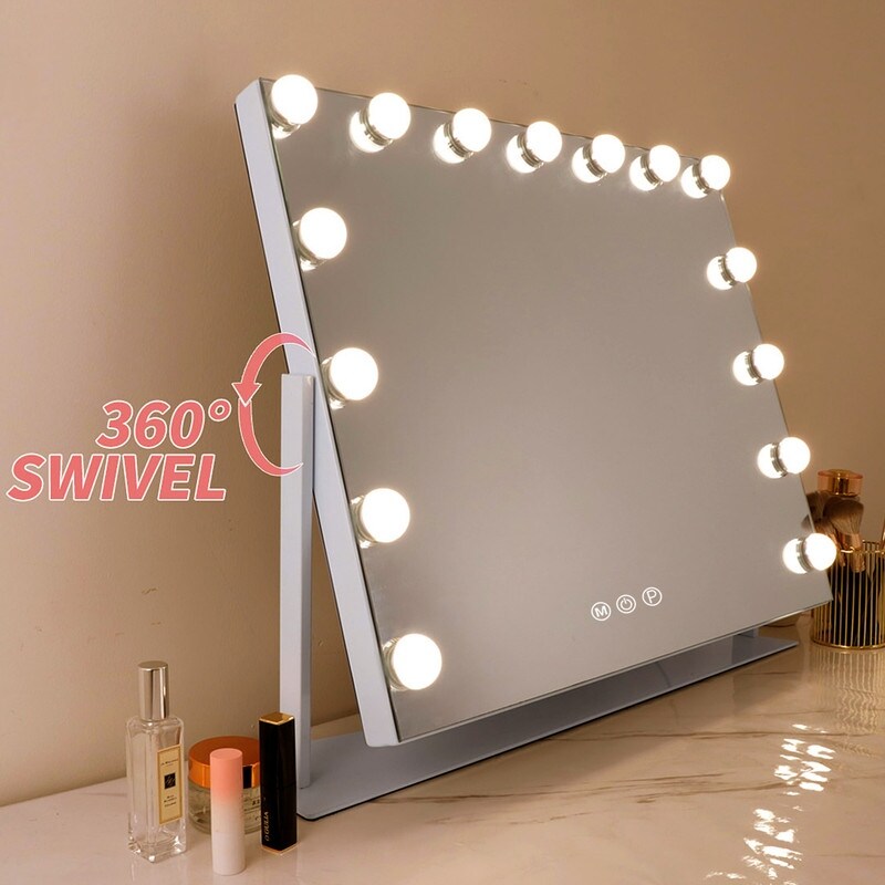 VANITII Hollywood Makeup Vanity Mirror With Lights 15 LED Bulbs USB Port White 360 Degree Rotation