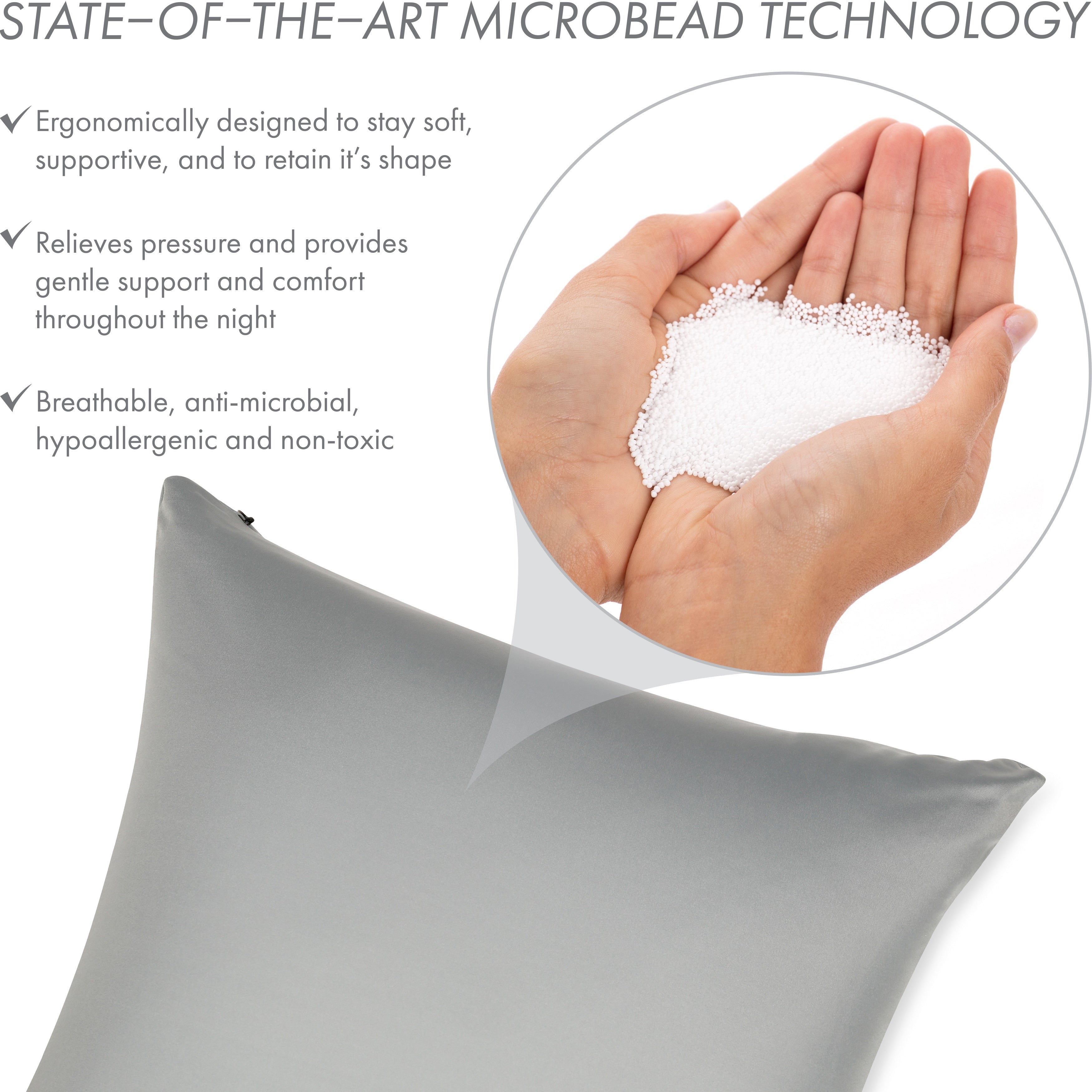 Throw Pillow Cozy Soft Microbead Light Grey: 1 Pc