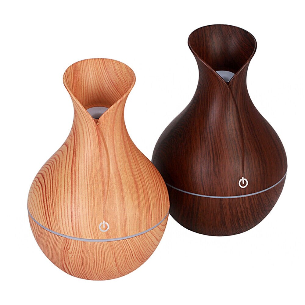 130ml Wood Grain Vase Diffuser with LED Aromatherapy Humidifier