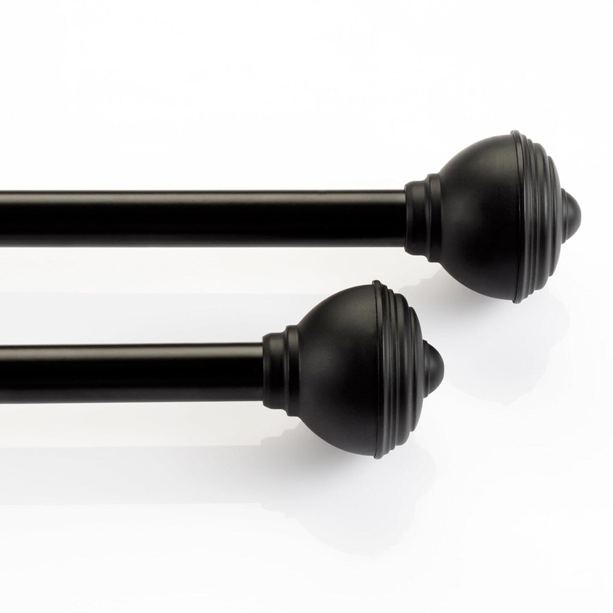 Deco Window 2 Pack Single Curtain Rod with Urn Finials & Brackets Set - 28 to 48, 5/8 Inch Diameter, Black Matte