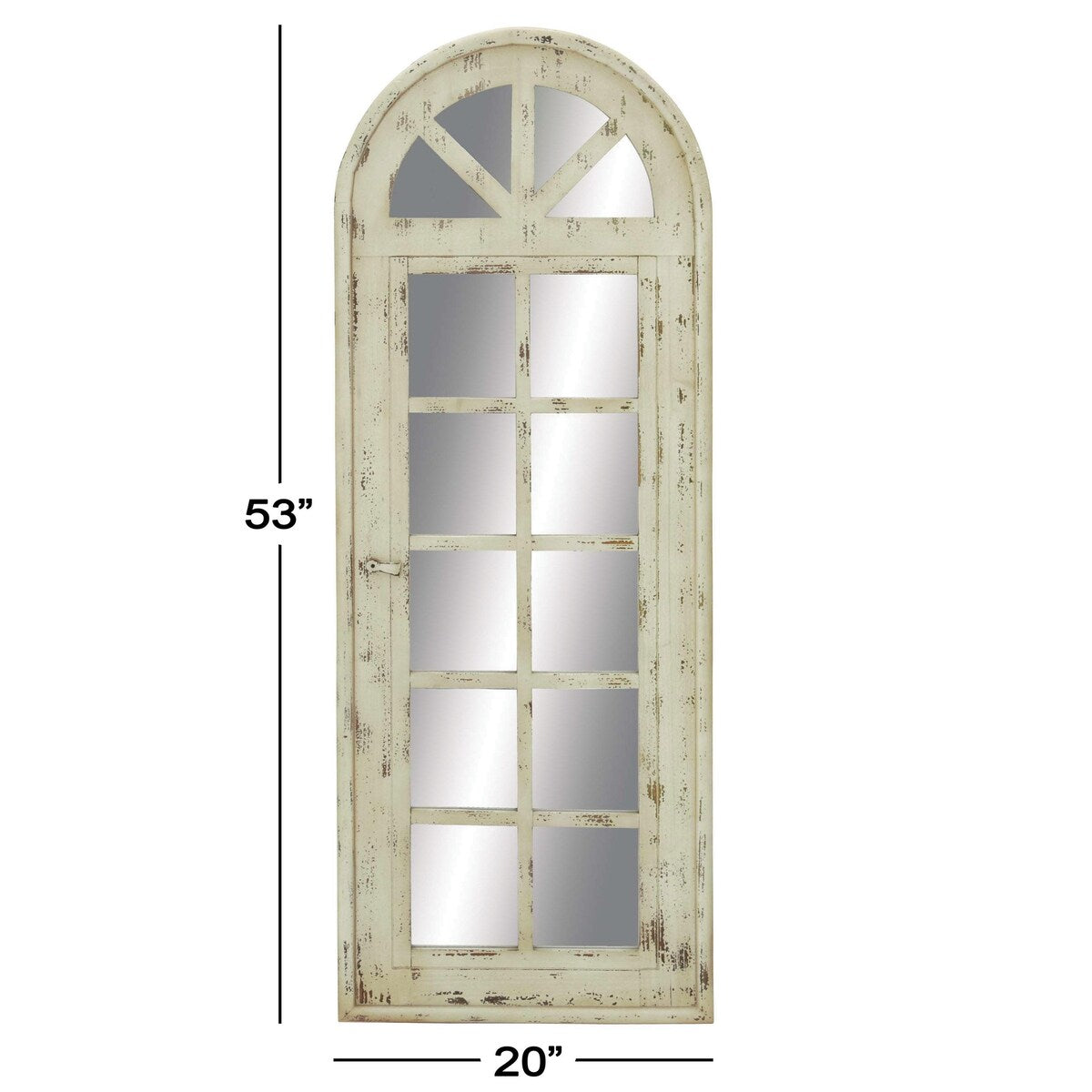 Wooden Window Pane Inspired Room Wall Mirror with Arched Top and Distressing - White - Roche River Decor