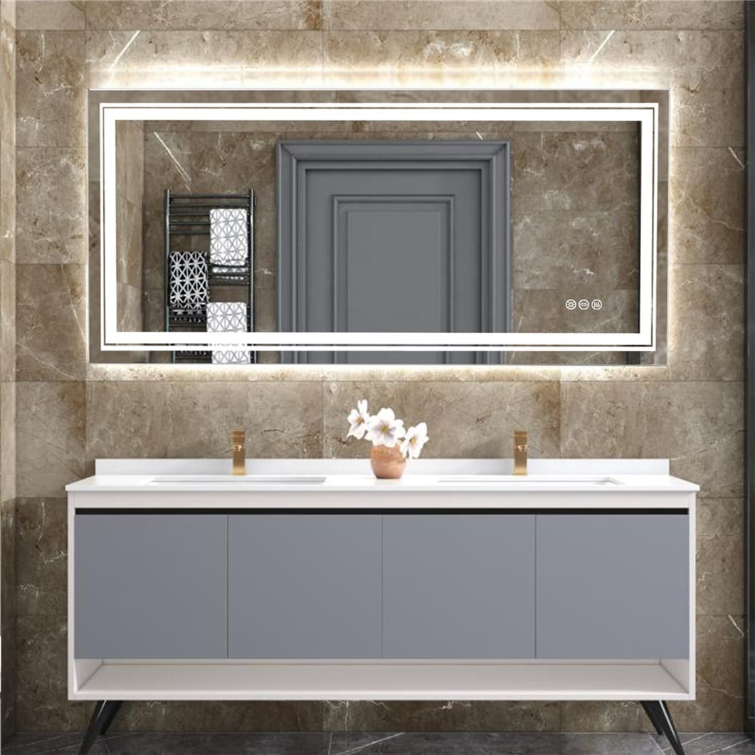 Extra Large LED Lighted Bathroom Mirror Wall Anti-Fog Vanity 3 Colors