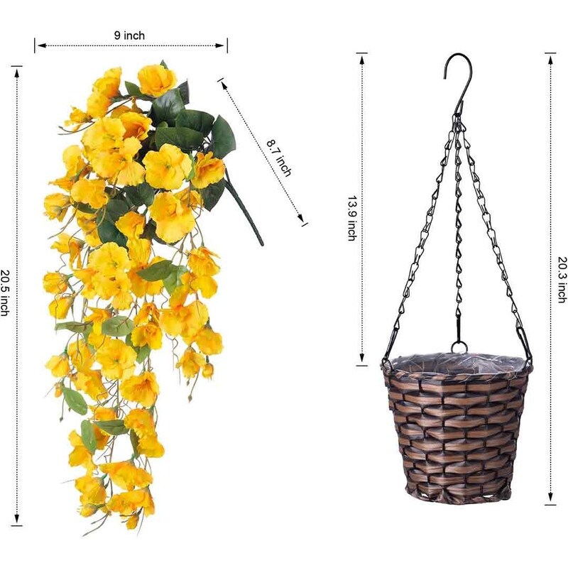 Artificial Faux Hanging Flowers Plants Baskets for Spring Outdoor Outside Decoration, Fake White Silk Long Stems Vines Hibiscus