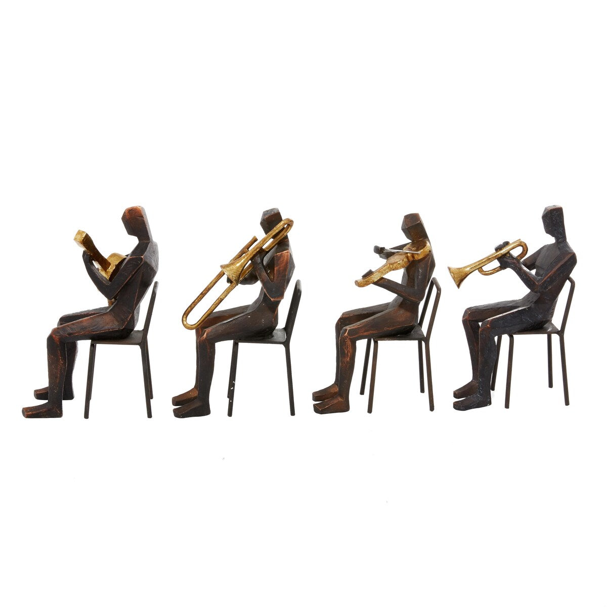 Polystone Musician Decorative Sculpture with Gold Instruments - Set of 4 Brown - Roche River Decor