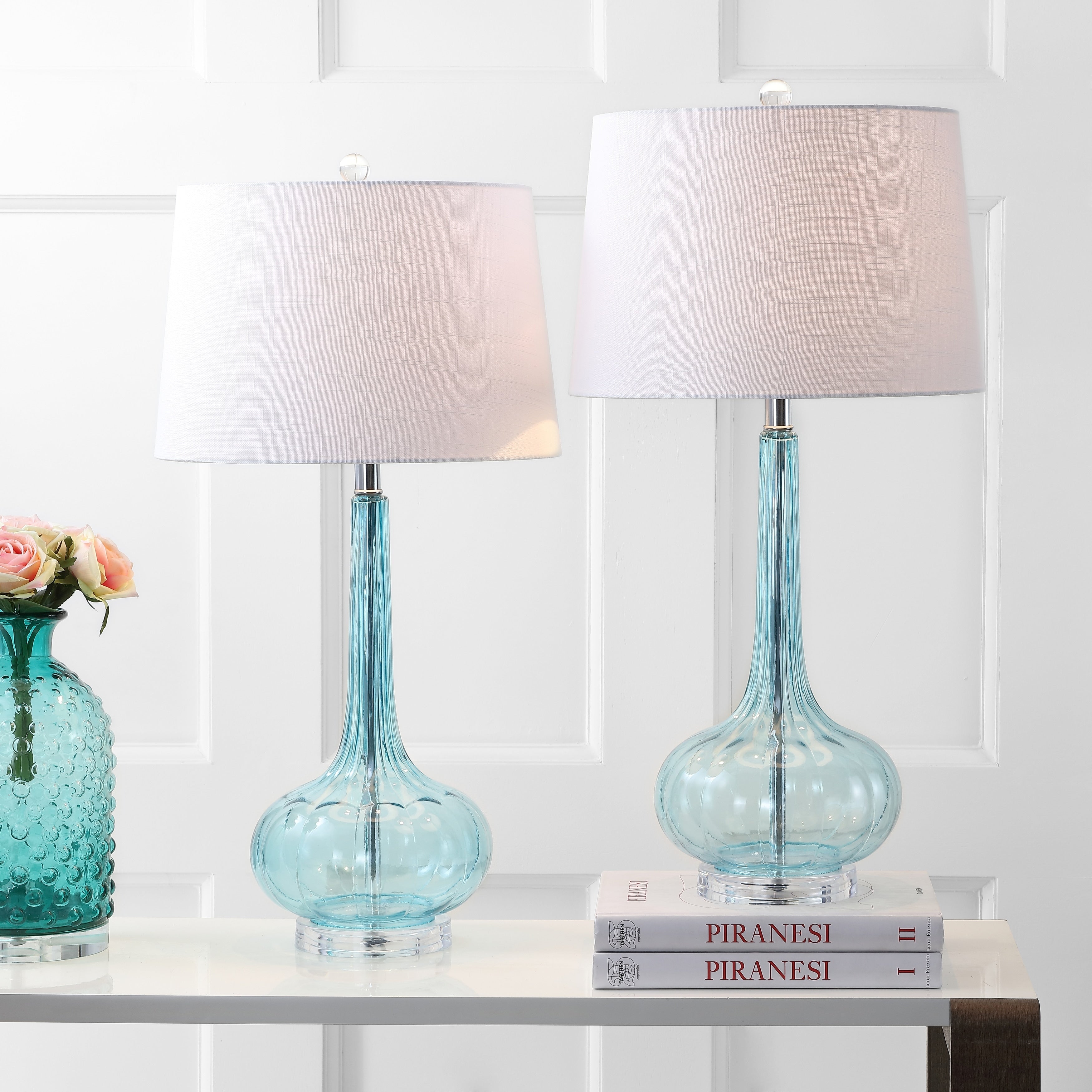 Diamante 28.5 Glass Teardrop LED Table Lamp, Pink (Set of 2) by JONATHAN Y