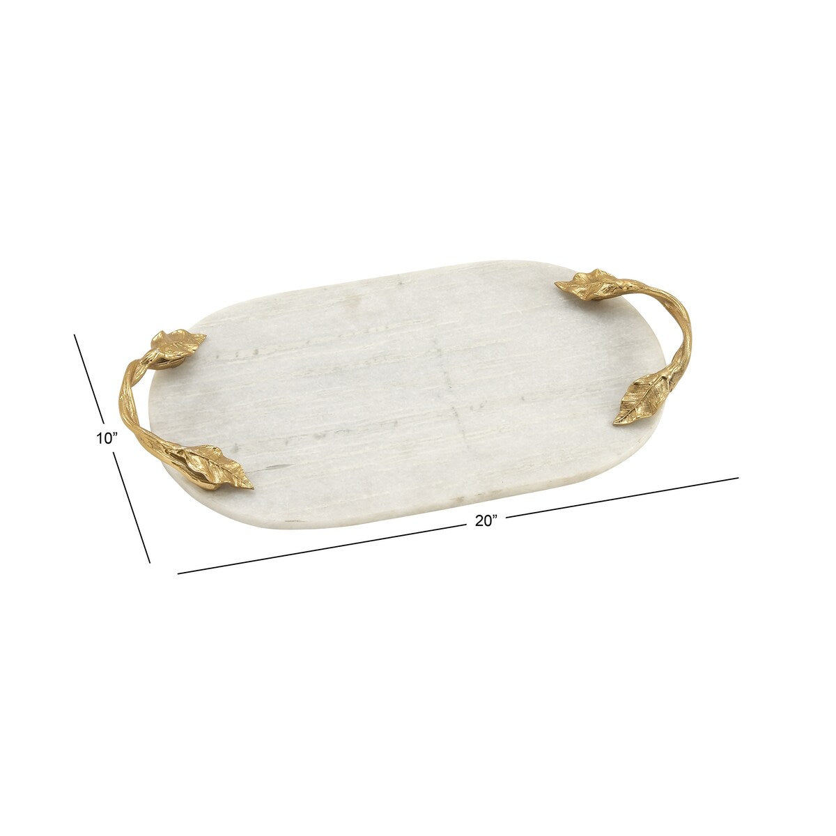 Marble Oval or Rectangle Living Room Decor Tray with Gold Leaf Handles - White or Black - Roche River Decor