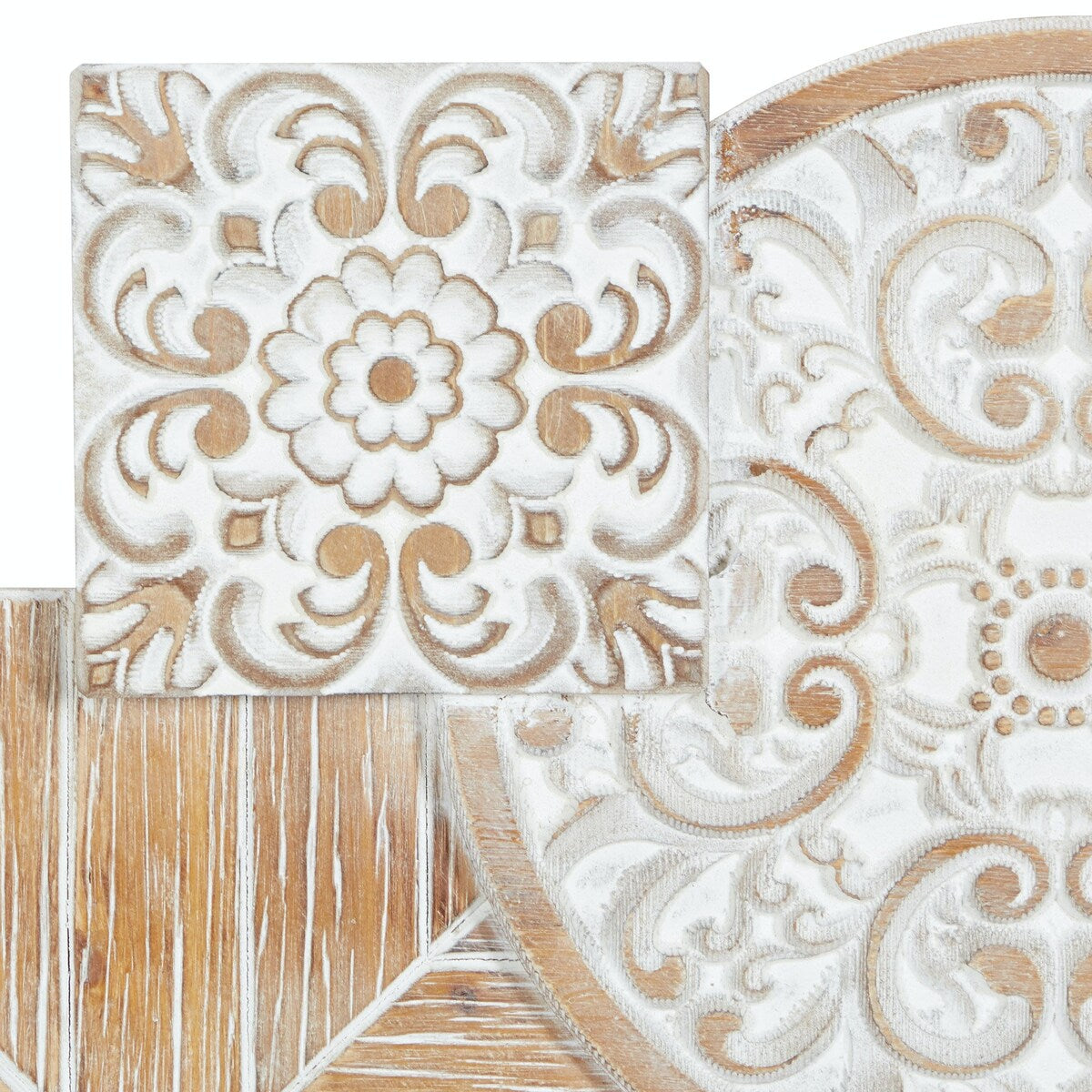 Wood Floral Intricately Carved Home Wall Decor - White - Roche River Decor