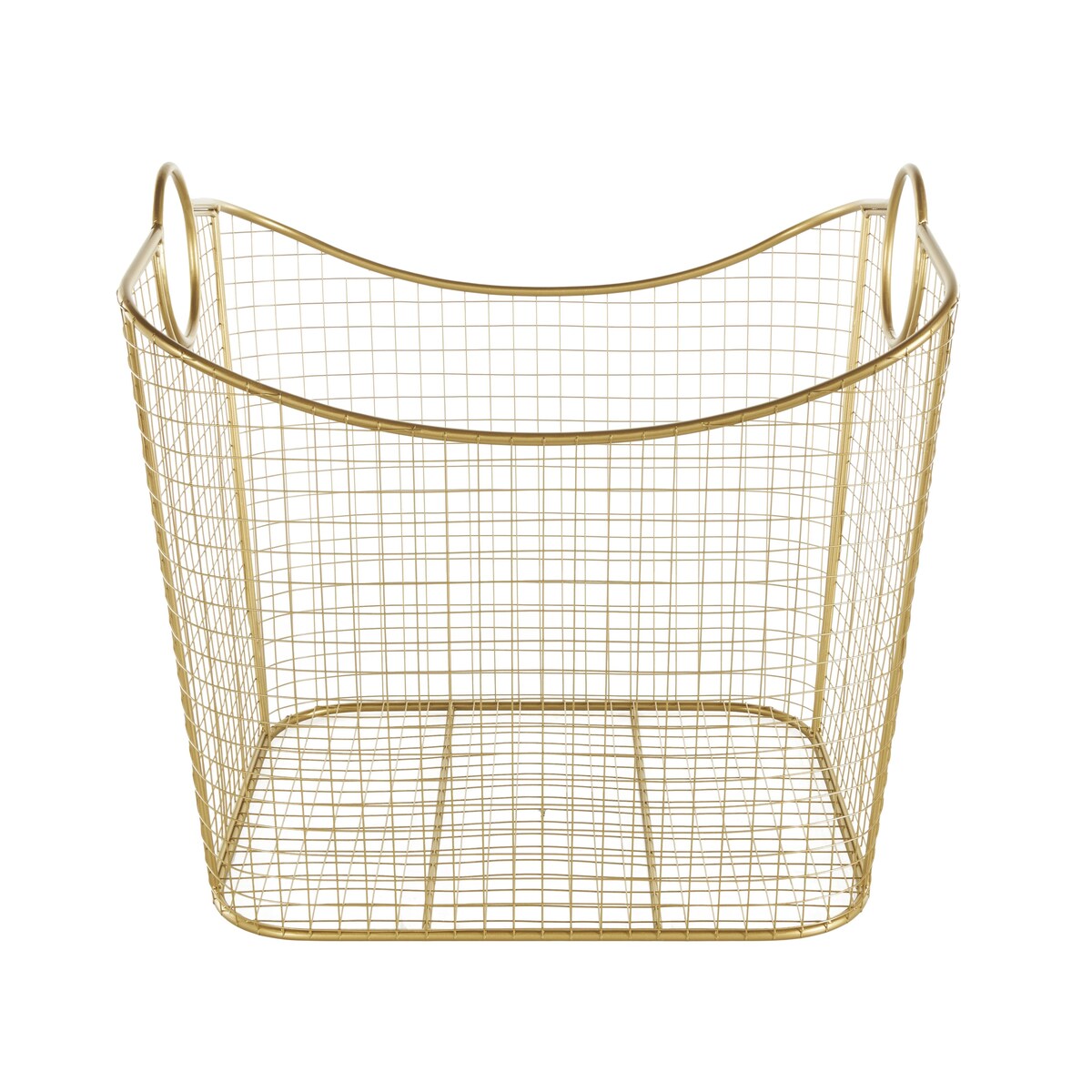 Metal Wire Grid Decorative and Functional Storage Basket with Curved Edges Ring Handles - Gold or Black - Roche River Decor