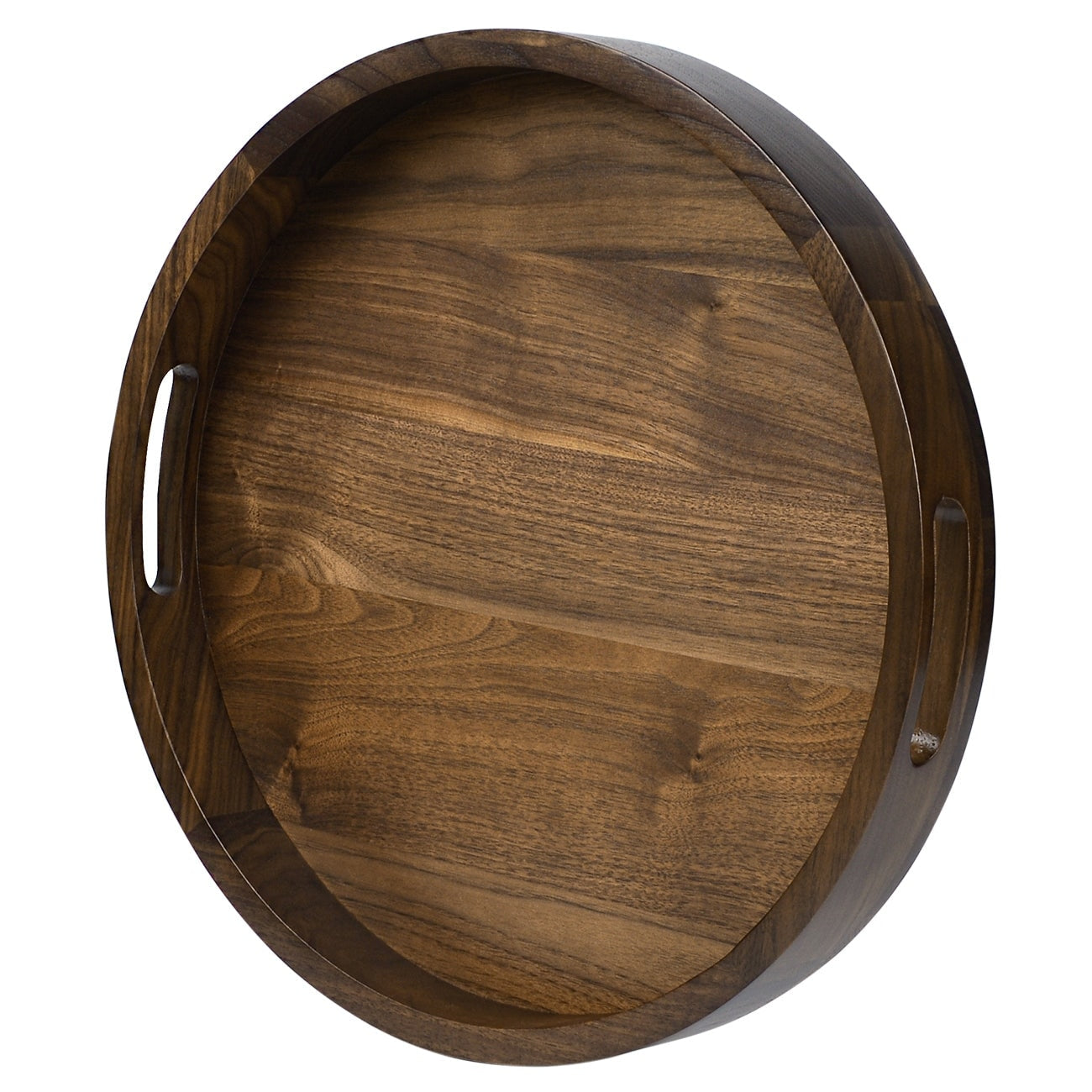 Round Black Walnut Wood Serving Tray Ottoman Tray with Handles