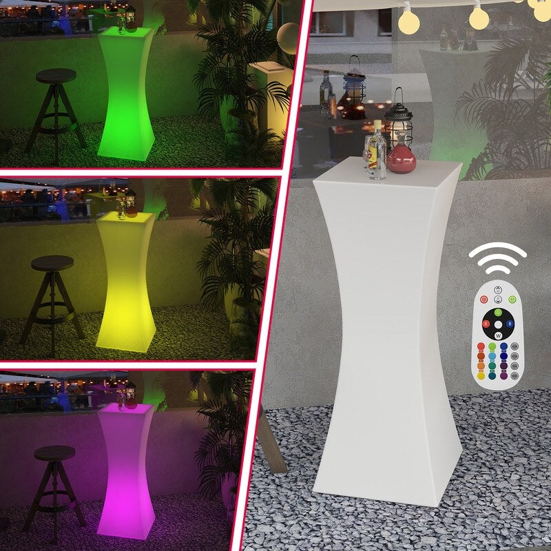 Mixoy Changing Colors Cocktail Table with Slim Waist,Rechargeable Light Up Cordless Pub Table for Party,Ambiance LED Furniture