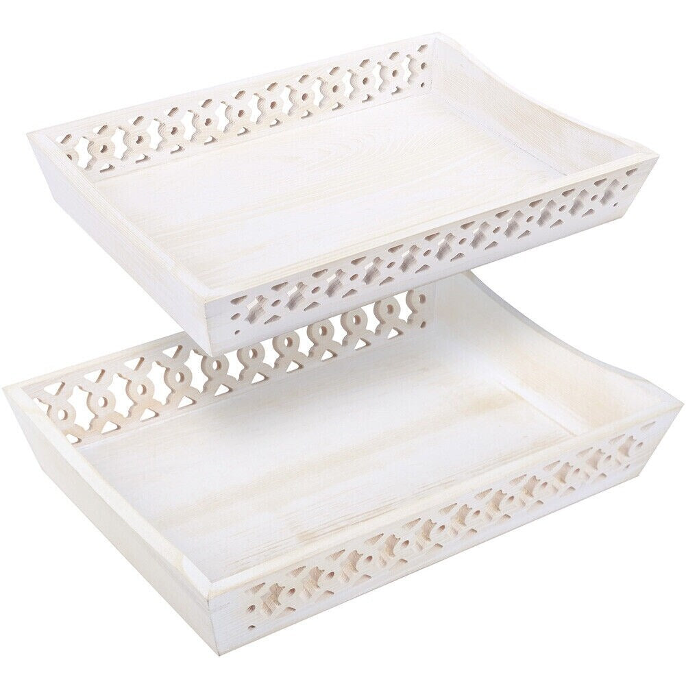 2-Pack Wood Decorative Nesting Serving Trays for Ottoman