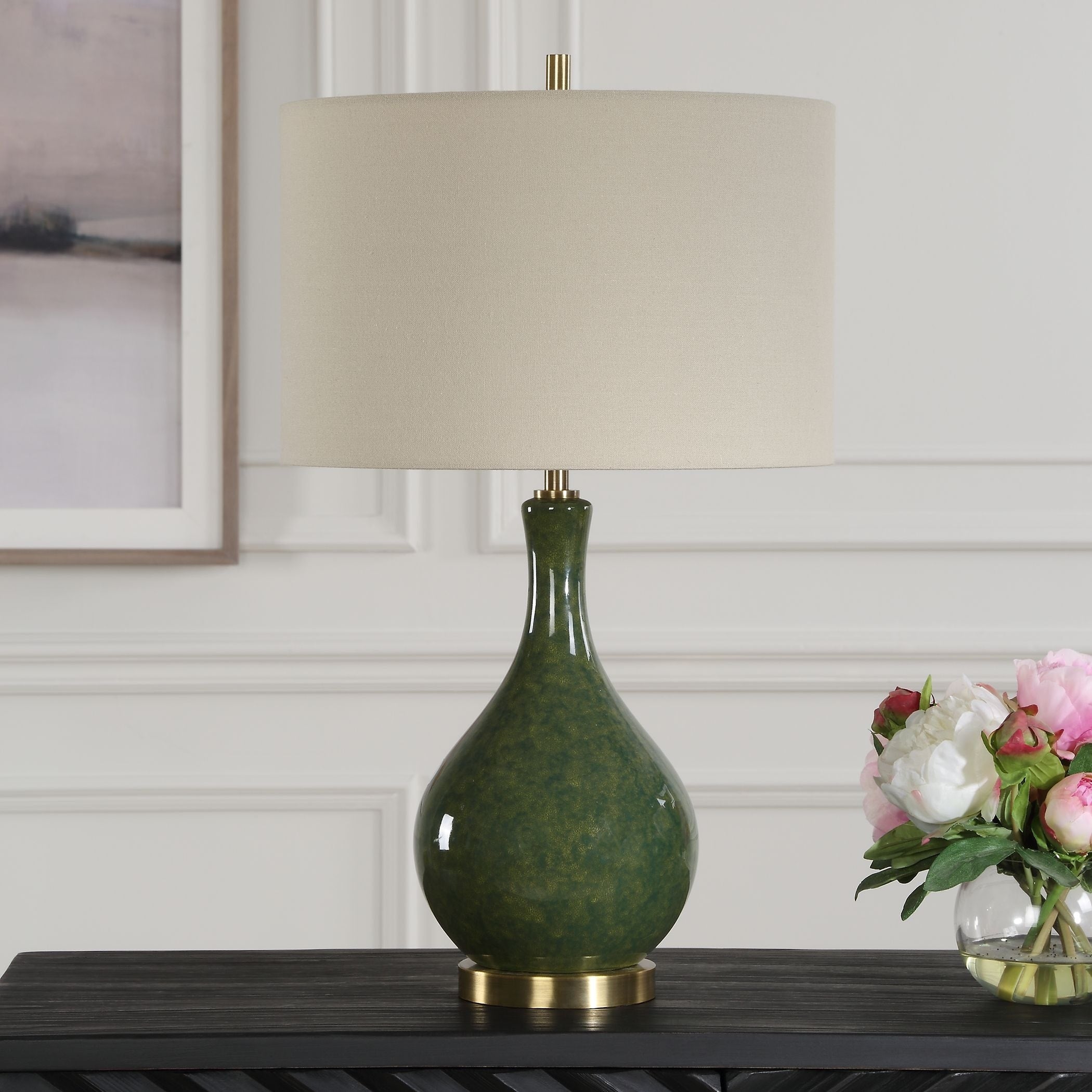 Copper Grove Emerald Green Ceramic Table Lamp with Gold Metal Accents