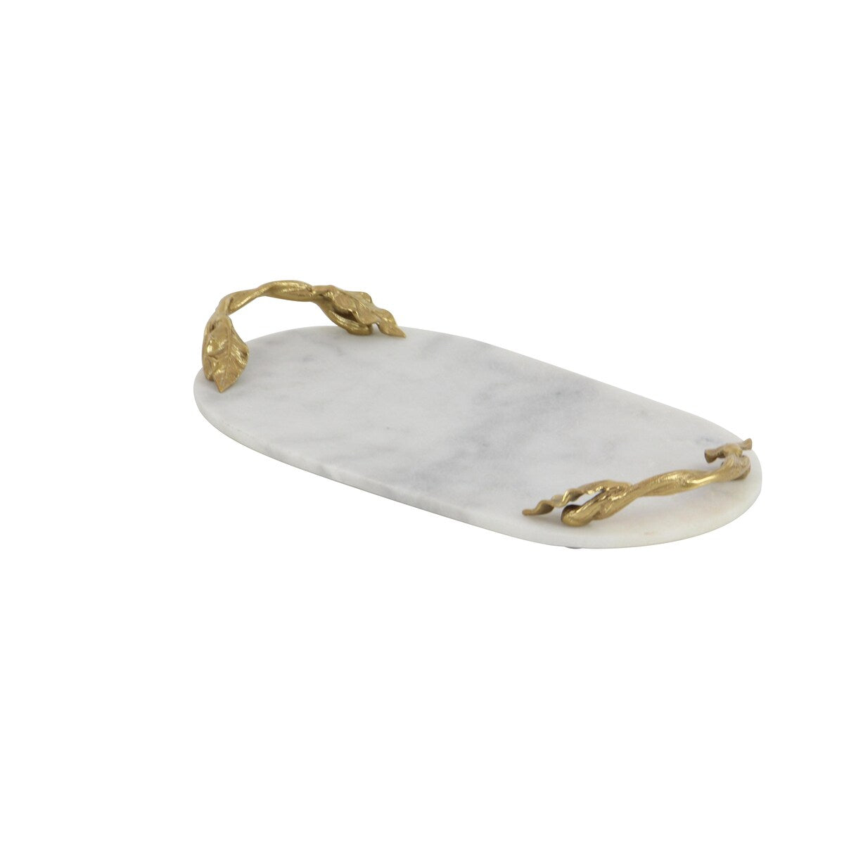 Marble Oval or Rectangle Living Room Decor Tray with Gold Leaf Handles - White or Black - Roche River Decor