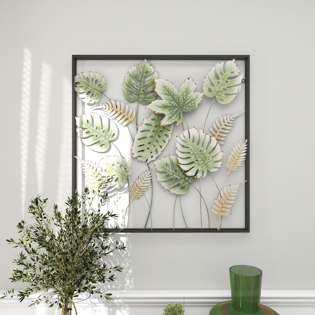 Metal Leaf Tall Cut-Out Home Wall Decor with Intricate Laser Cut Designs - Green - Roche River Decor