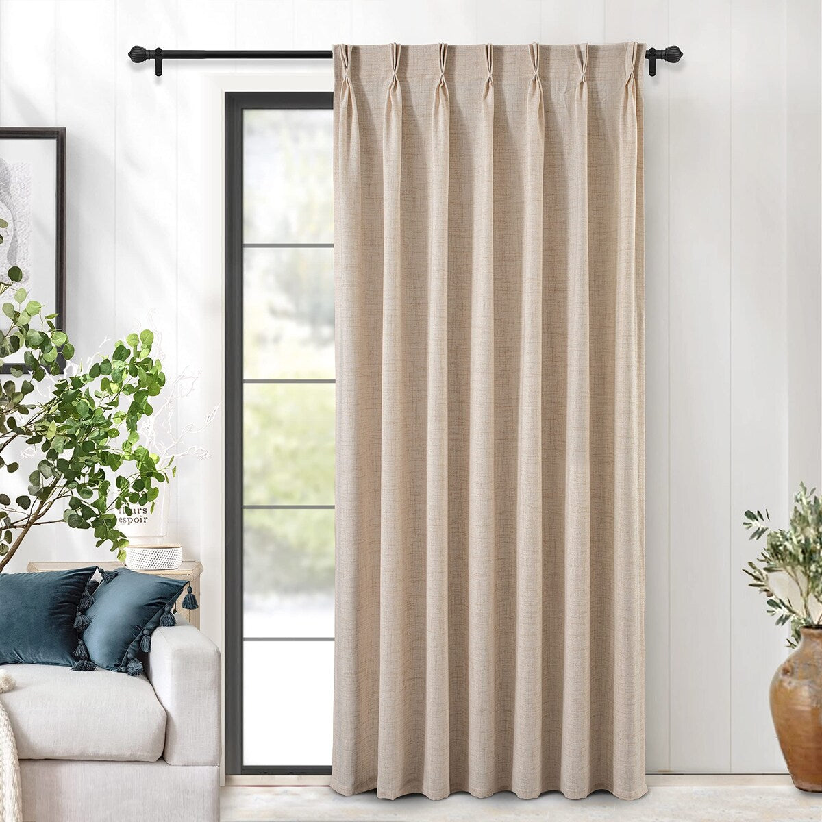 DriftAway Pinch Pleat Linen Textured Semi Sheer Solid Curtains Back Tabs