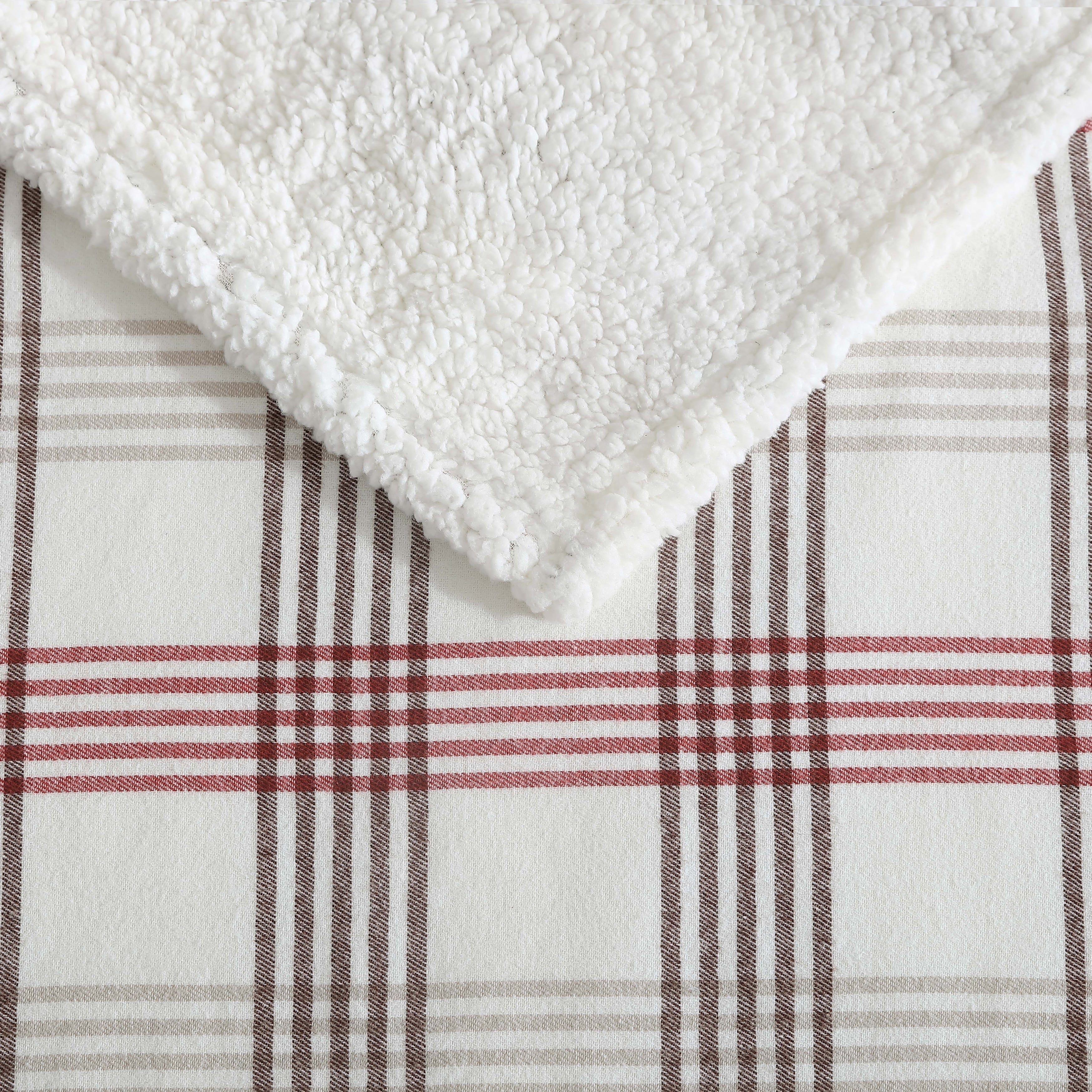 Eddie Bauer Cotton Flannel/Shearling Reverse Throw Blanket