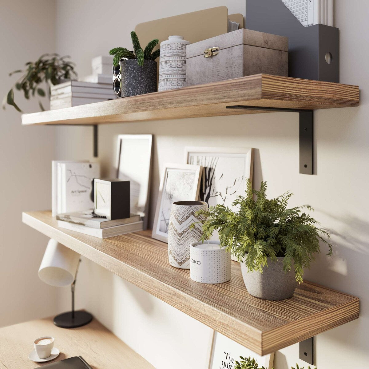 Cervo 60 in x11.25 in Rustic Floating Shelves for Wall - 2 Pcs - Burnt