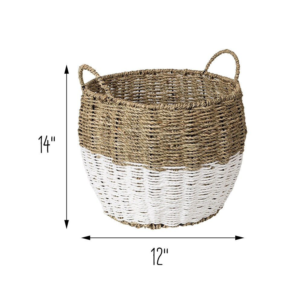 Honey-Can-Do Natural and White Medium Round Seagrass Storage Basket