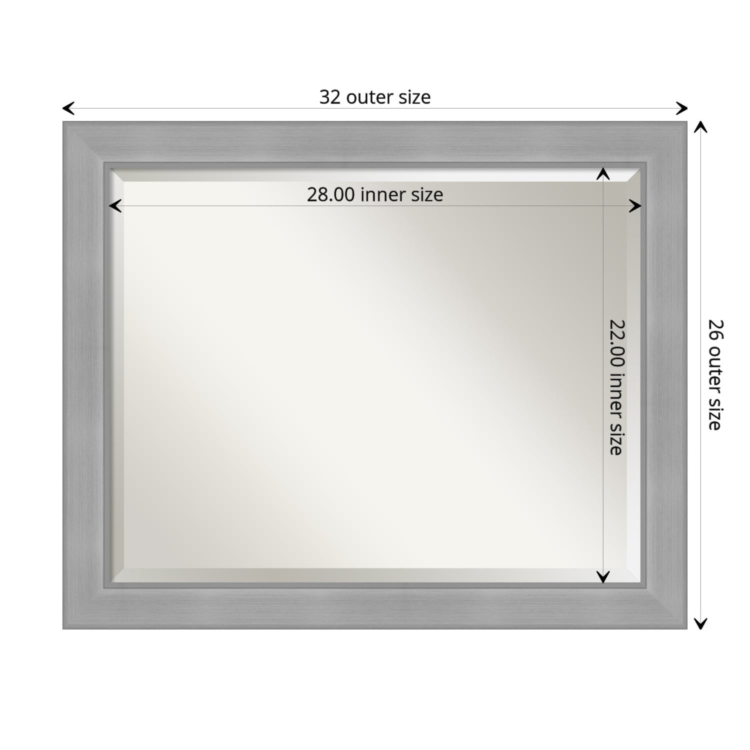 Beveled Bathroom Wall Mirror - Vista Brushed Nickel Frame