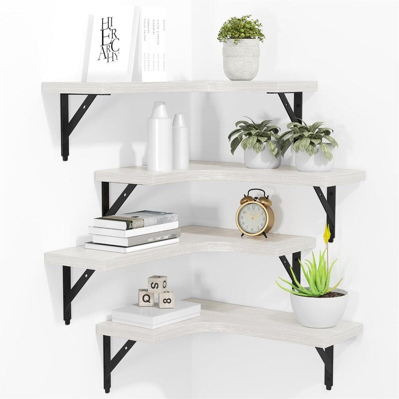 Corner Floating Shelves Wall Mounted Set of 4 - 11.4D x 16W x 0.6H