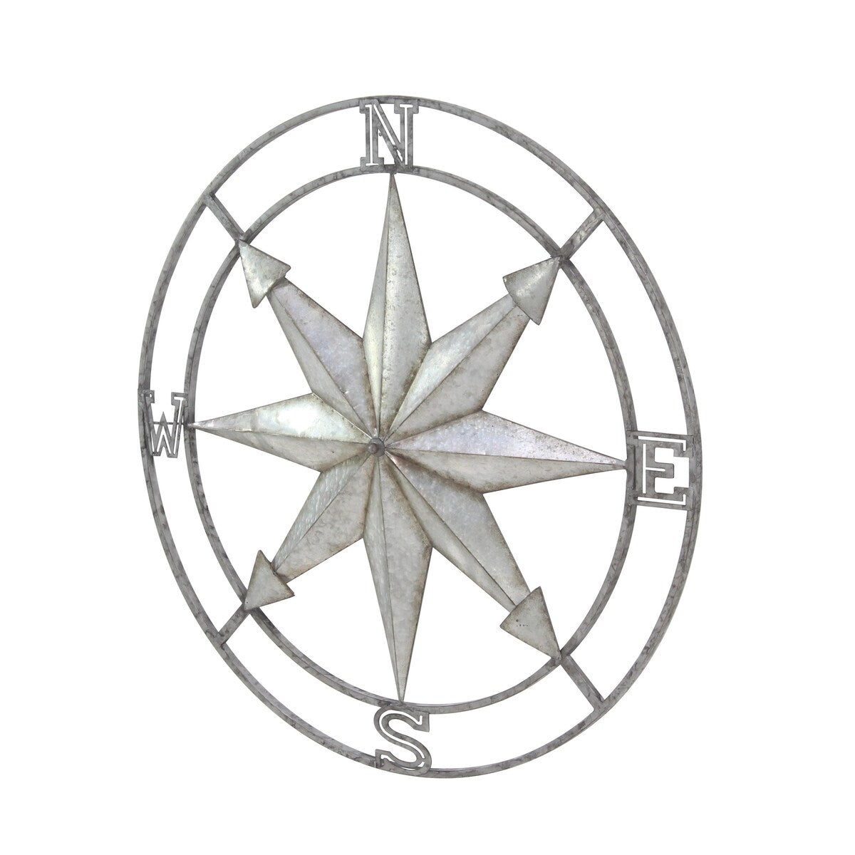 Metal Compass Home Wall Decor with Distressed Copper Like Finish - Silver - Roche River Decor