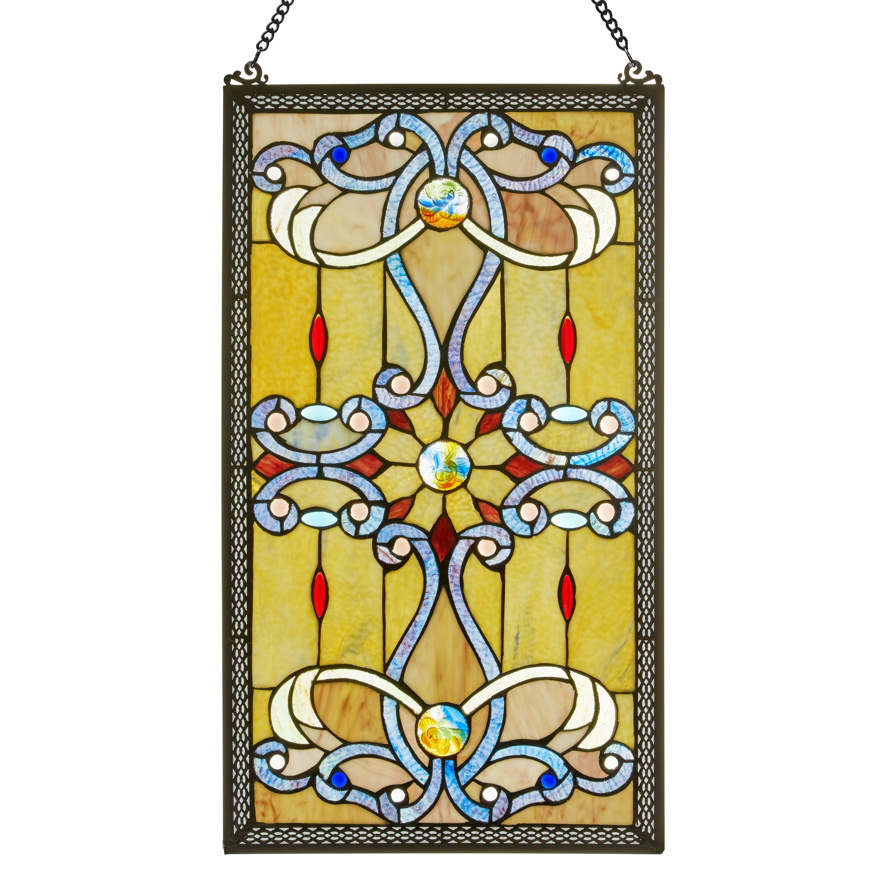 River of Goods Brandi's Amber Stained Glass 26-inch Window Panel - M