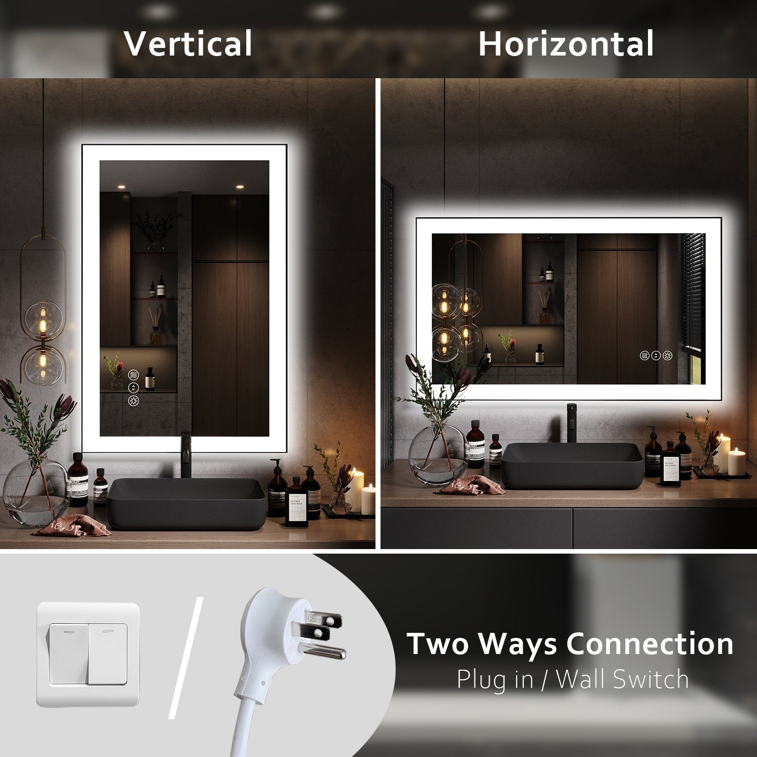 QuivaraView Premium Black Aluminum Framed LED lighting Vanity Mirrors