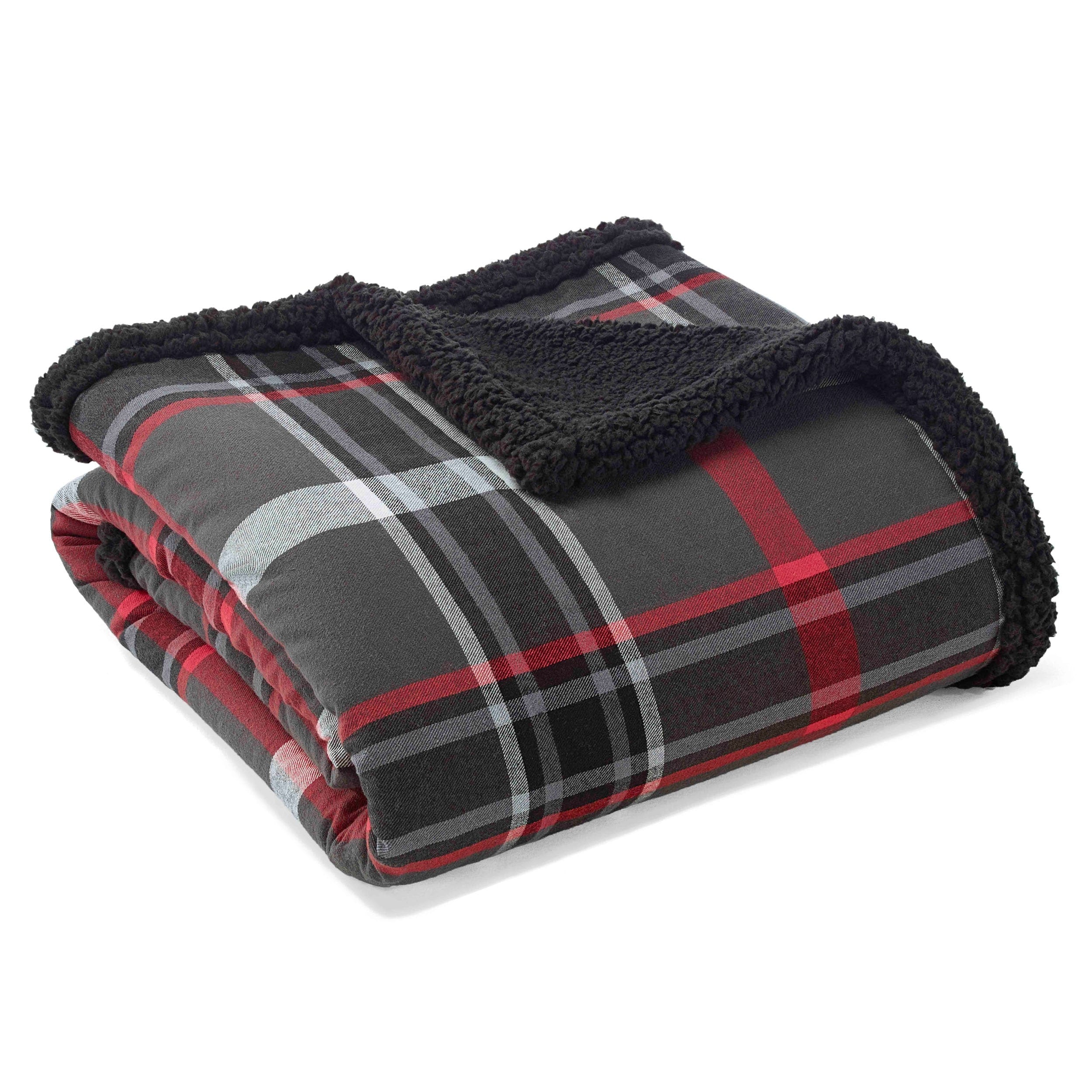 Eddie Bauer Cotton Flannel/Shearling Reverse Throw Blanket