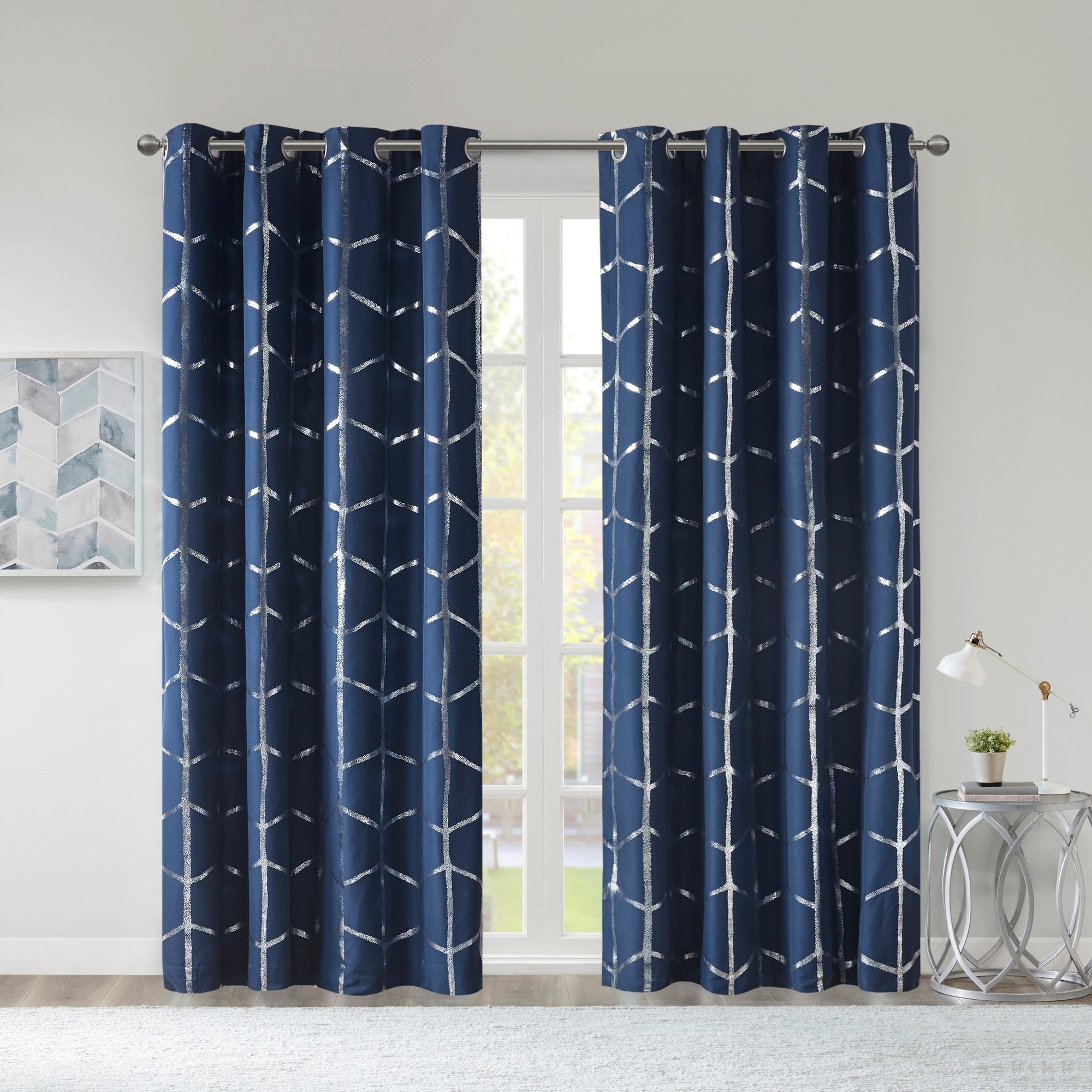 Intelligent Design Khloe Total Blackout Metallic Print Grommet Top Curtain Panel