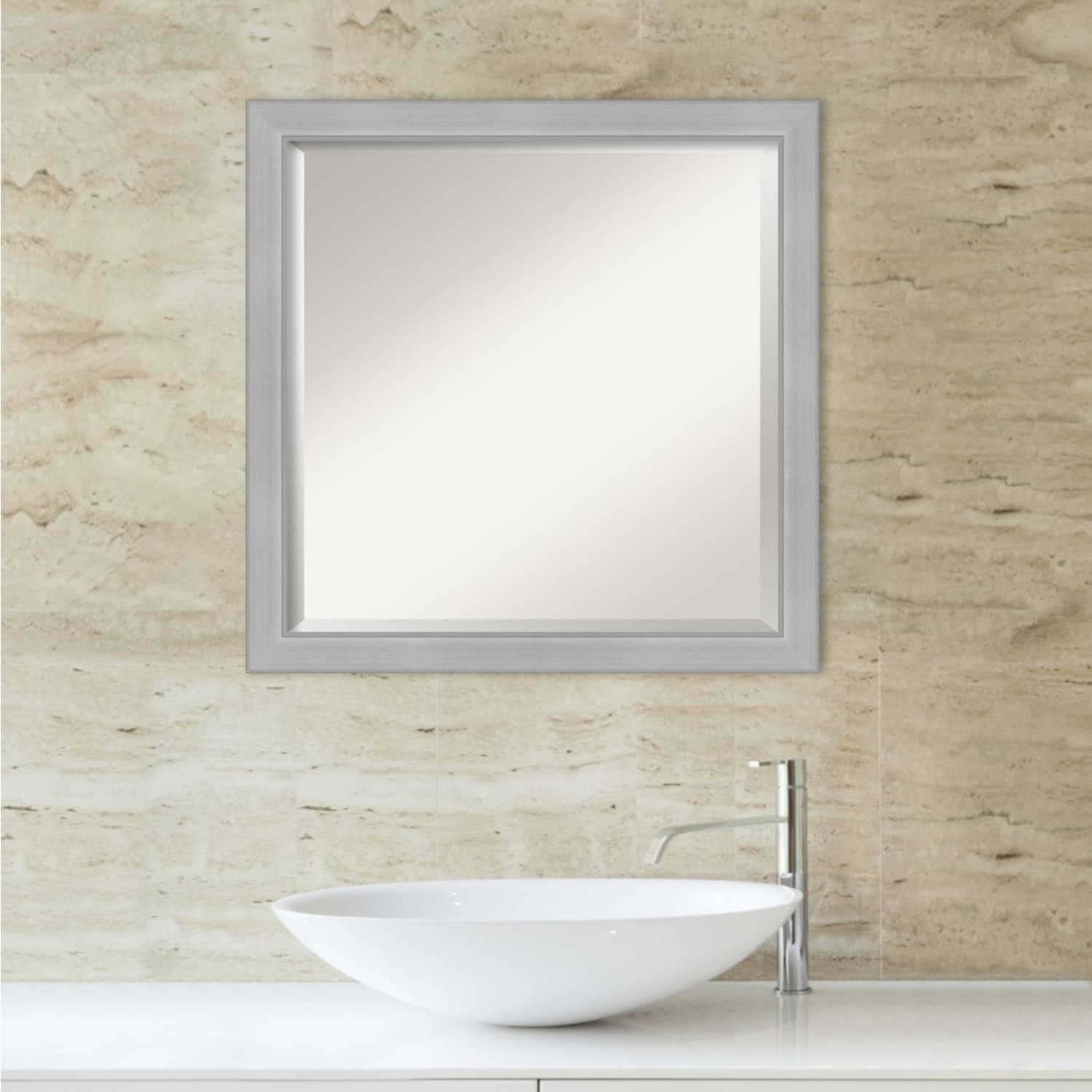 Beveled Bathroom Wall Mirror - Vista Brushed Nickel Frame