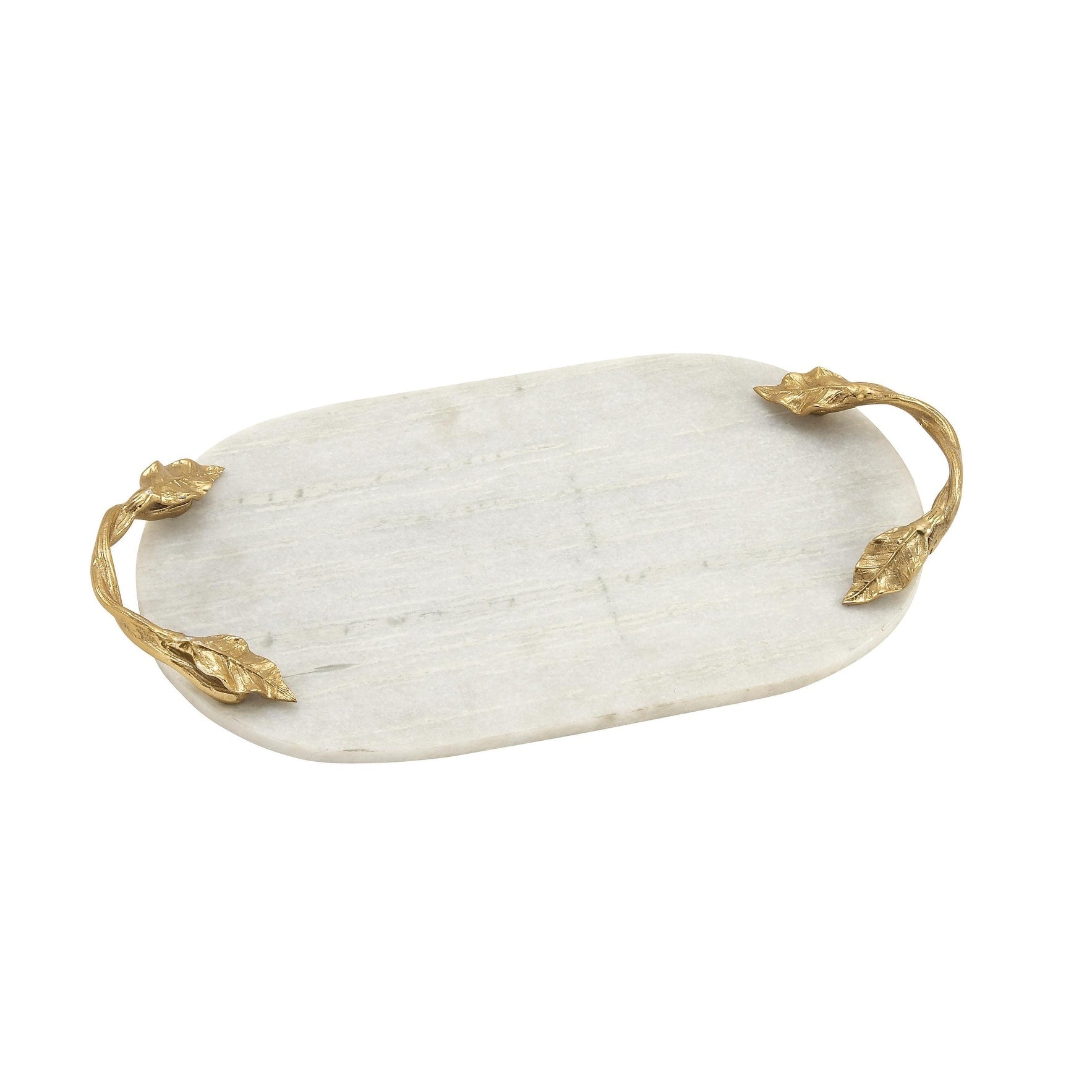 Marble Oval or Rectangle Living Room Decor Tray with Gold Leaf Handles - White or Black - Roche River Decor