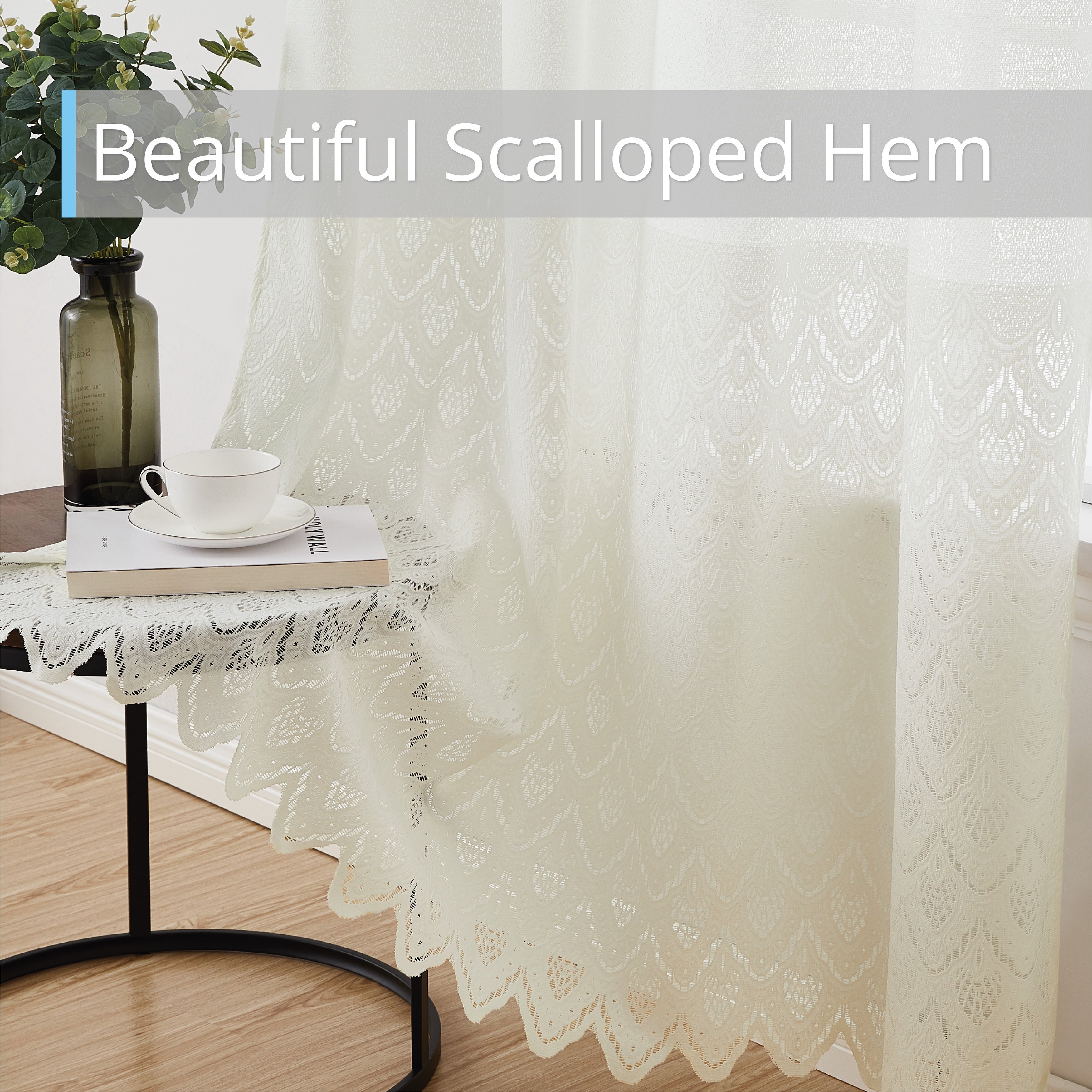 HLC.me Monaco Premium Soft Decorative Ombre Lace Semi Sheer Light Filtering Rod Pocket Window Curtain Panels - Set of 2