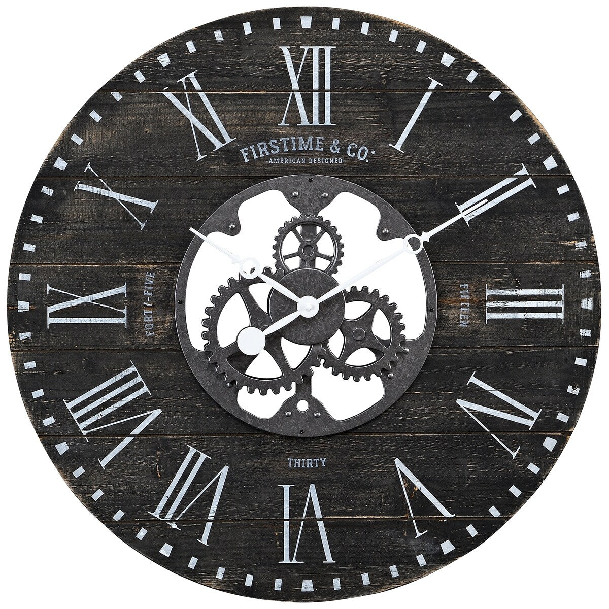 FirsTime & Co. Shiplap Steampunk Farmhouse Wall Clock