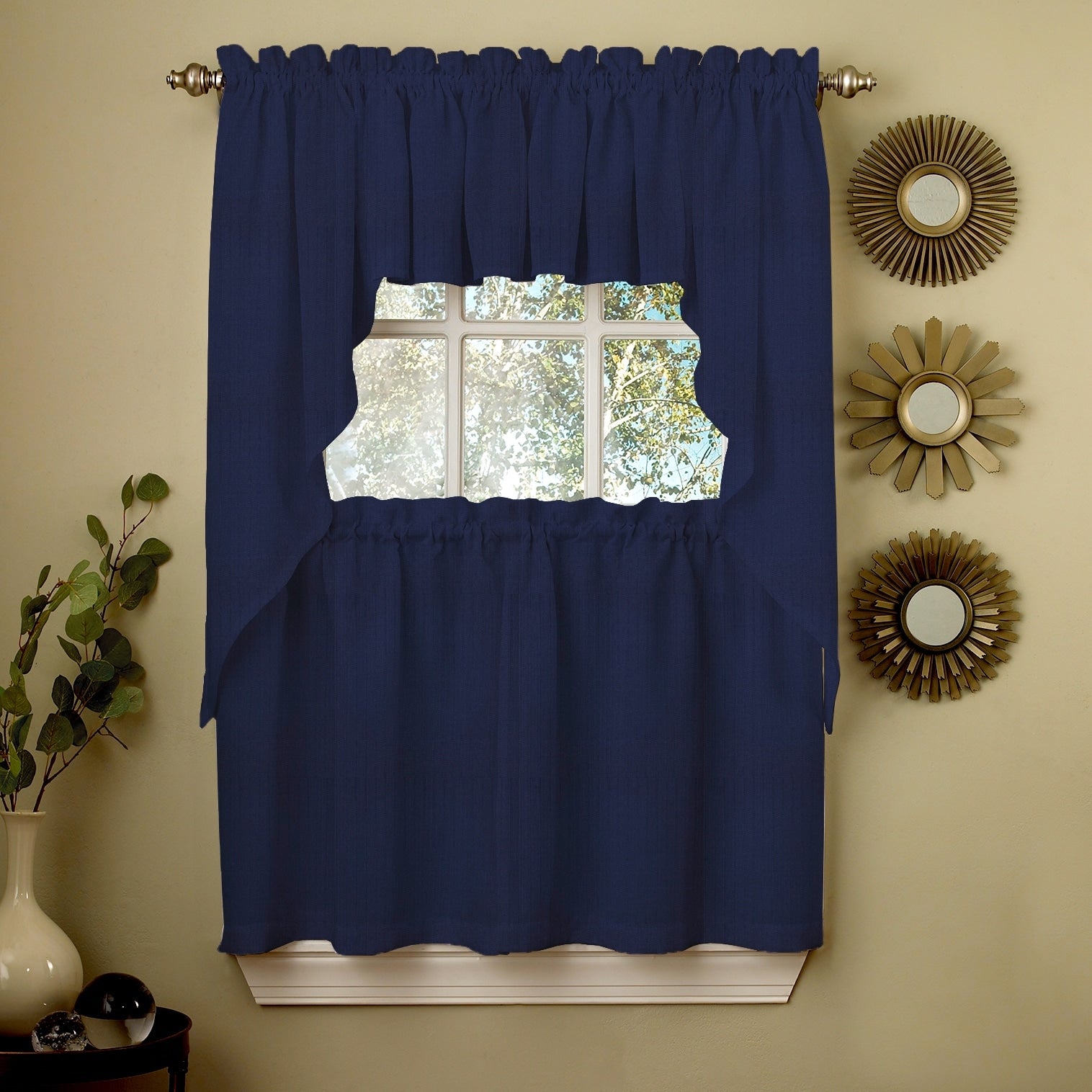 Opaque Ribcord Kitchen Curtain Pieces - Tiers/ Valances/ Swags