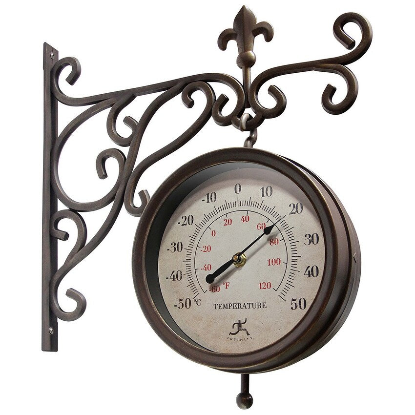 Beauregard Double-Sided Clock and Thermometer Combo Outdoor Clock - 8 x 3.5 x 8