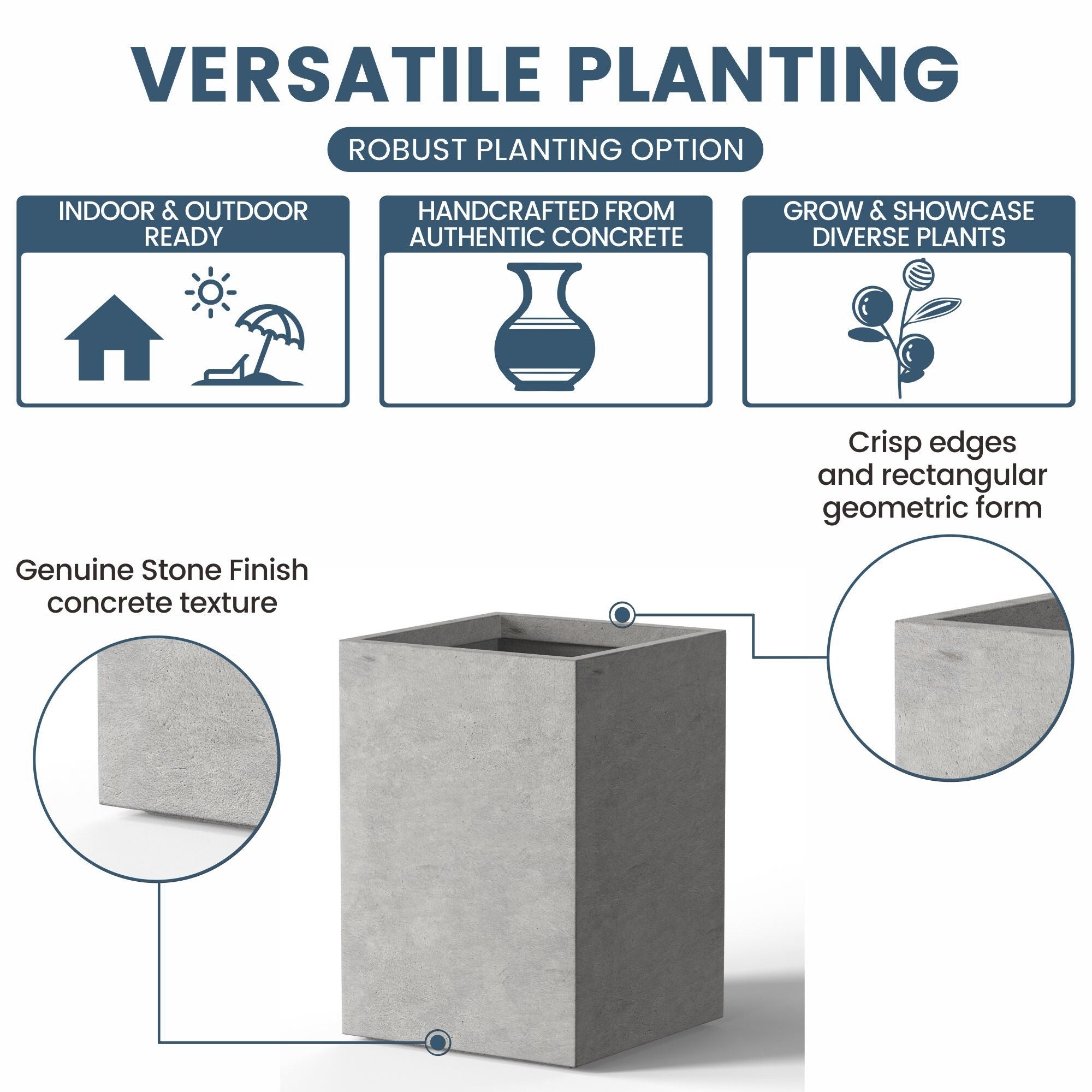 Tall Concrete Rectangle Plant Boxes / Large Indoor and Outdoor Flower Planters