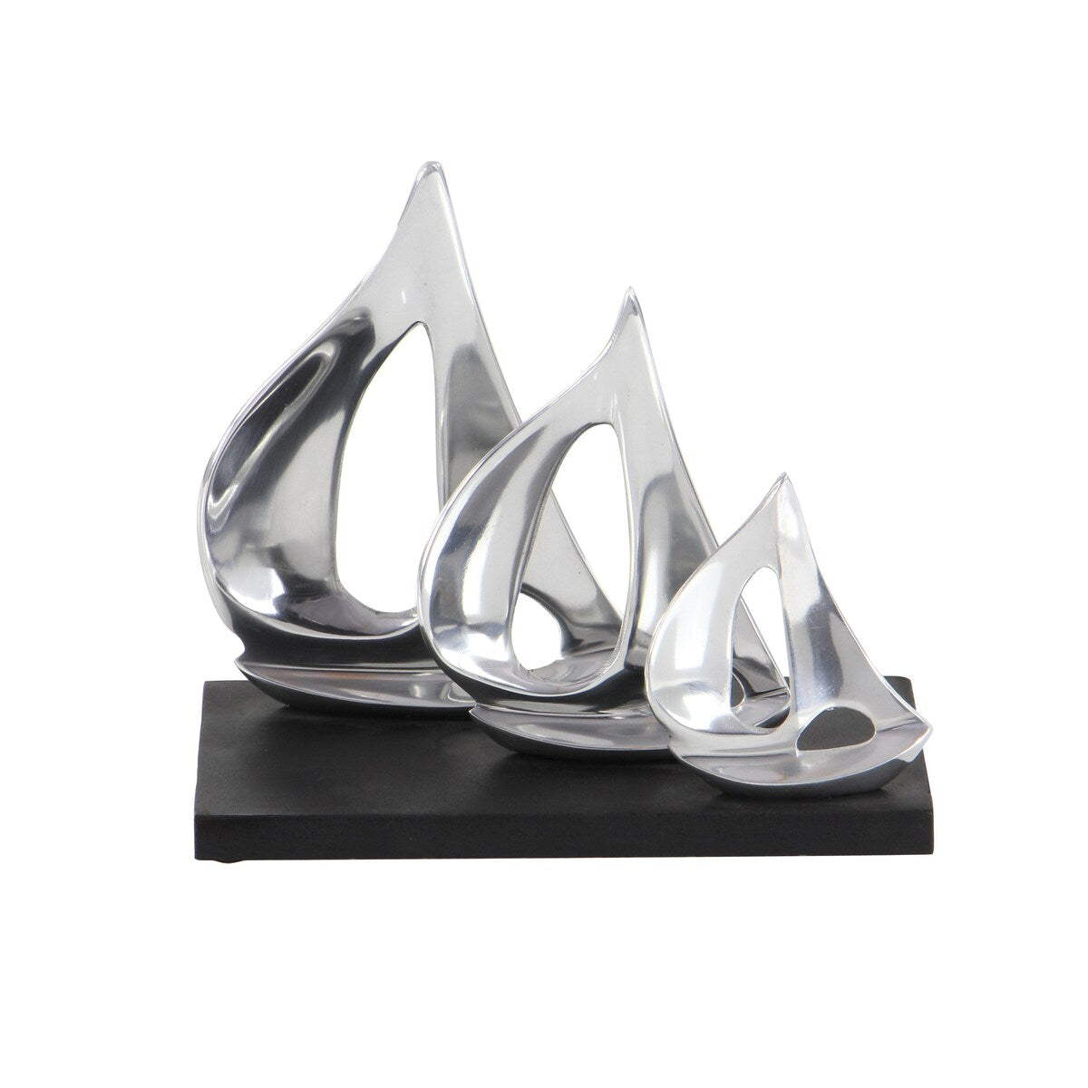 Aluminum Metal Sail Boat Decorative Sculpture with Black Base - Silver - Roche River Decor