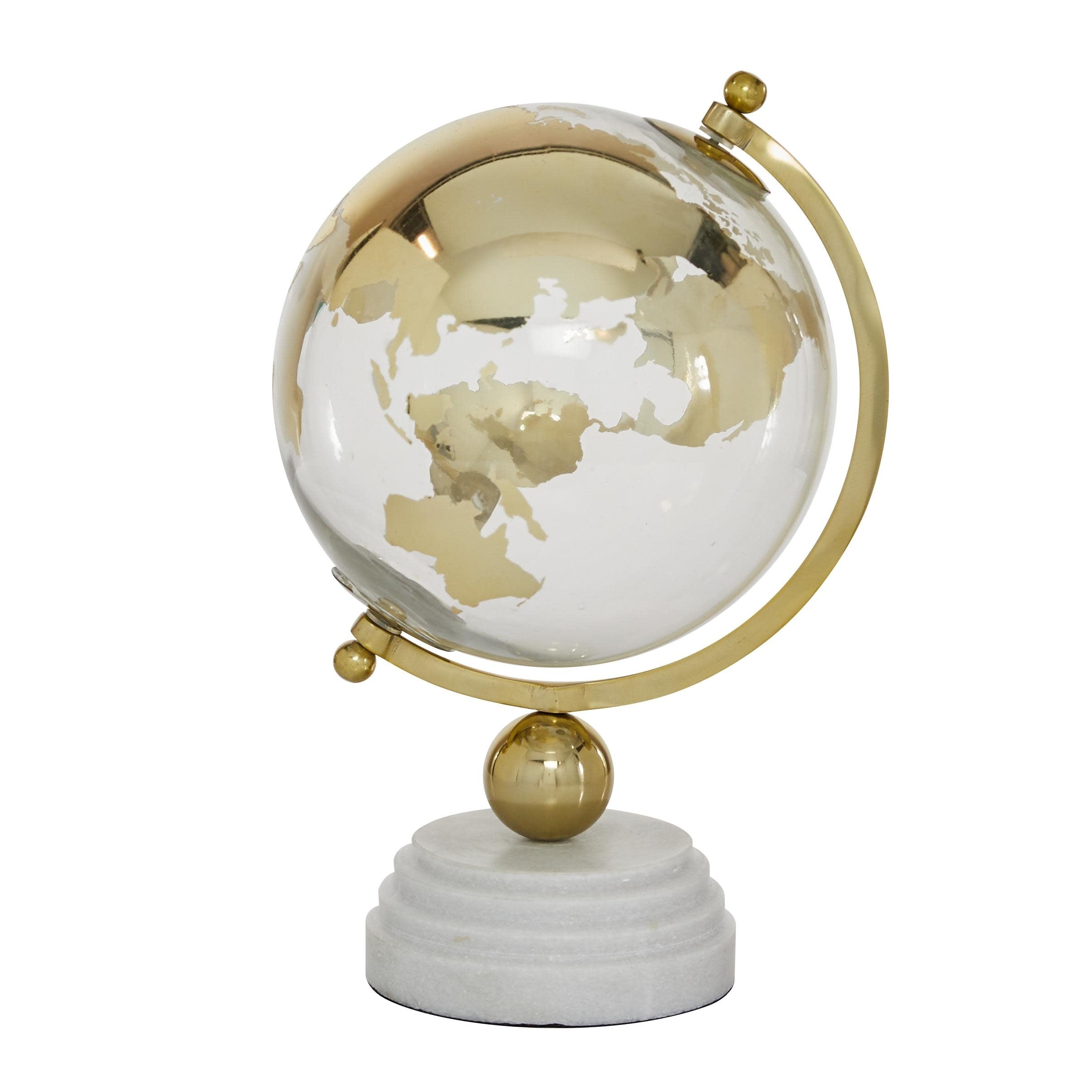 Marble Globe with Marble Base and Black, Tiered or White Base - Silver or Gold - Roche River Decor