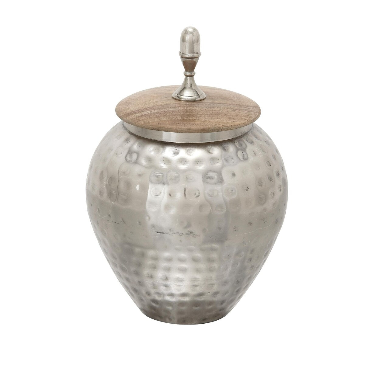 Metal Hammered Living Room Decorative Jars with Wood Lid - Silver - Roche River Decor