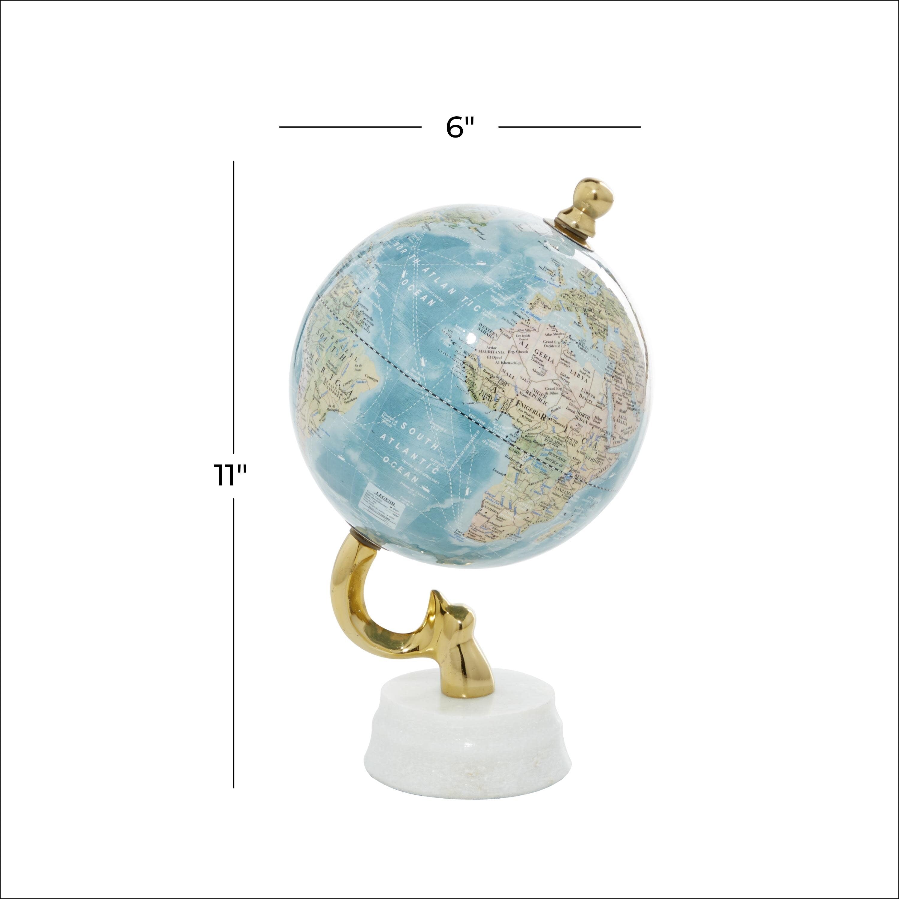 Aluminum Metal Globe with Marble Base - Blue or Gold - Roche River Decor