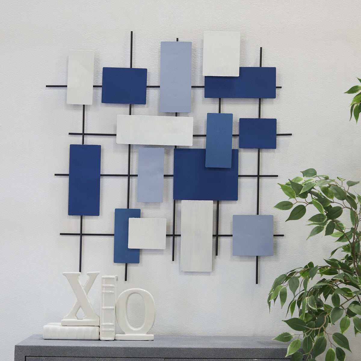 Metal Geometric Overlapping Various Shapes Home Wall Decor - Blue - CosmoLiving by Cosmopolitan