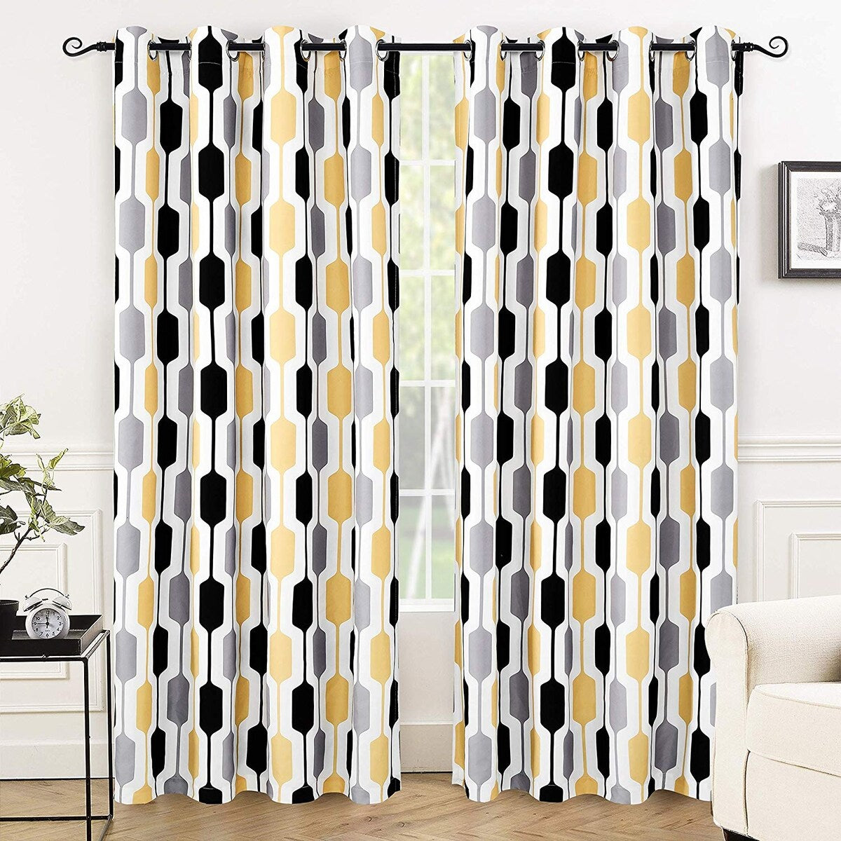 DriftAway Riley Geo Pattern Mid Century Lined Blackout Grommet Window Curtain Panel Pair