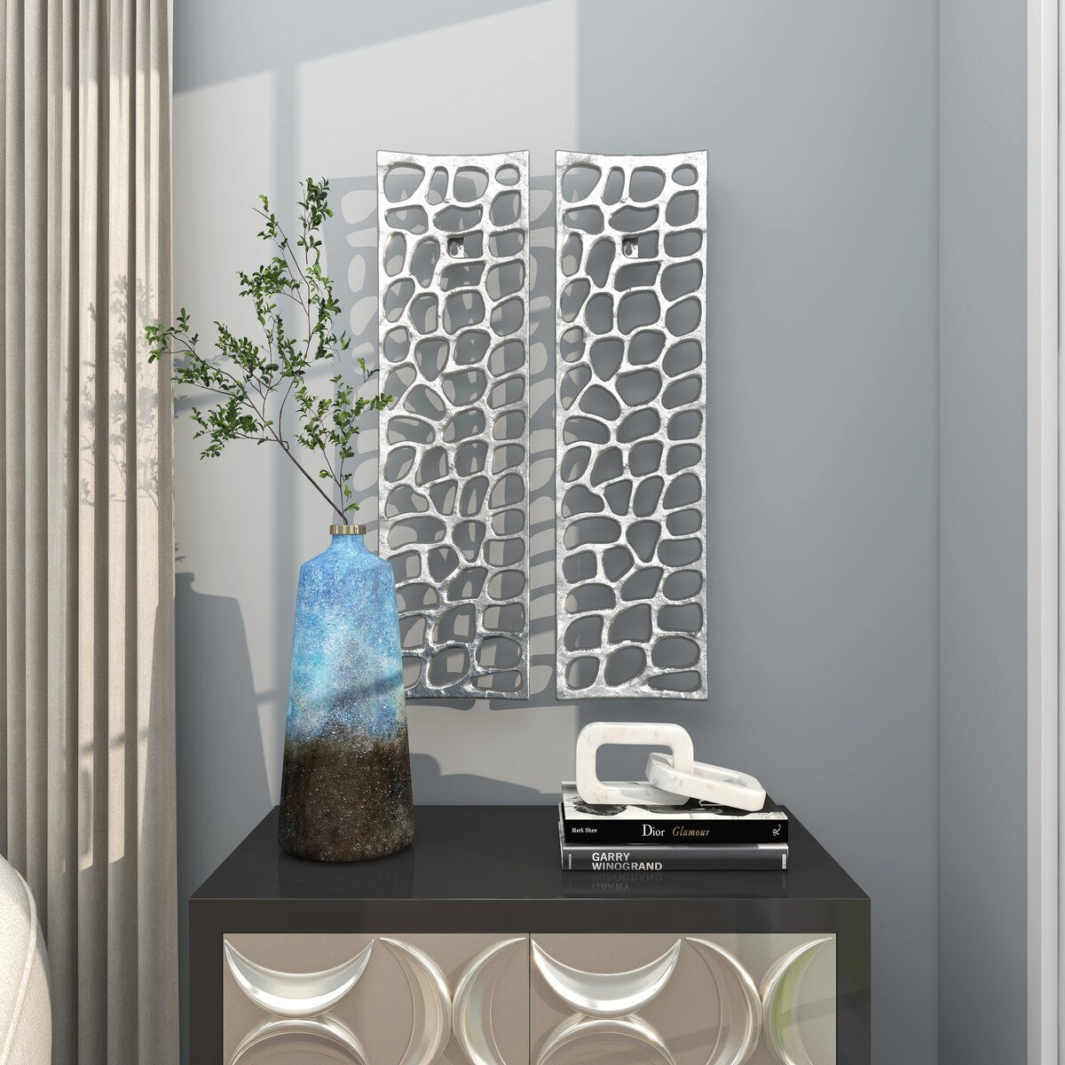 Aluminum Metal Abstract Cutouts Home Wall Decor - Set of 2 Silver - Roche River Decor