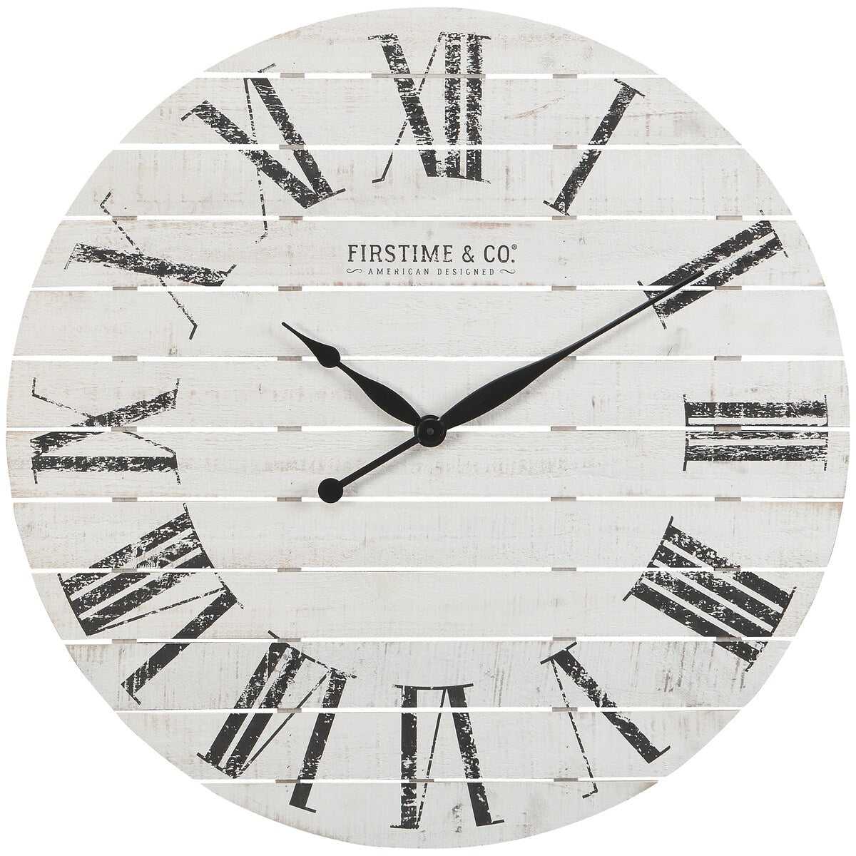 FirsTime & Co. Farmhouse Shiplap Wall Clock, American Crafted, White, Wood, 29 x 2 x 29 in