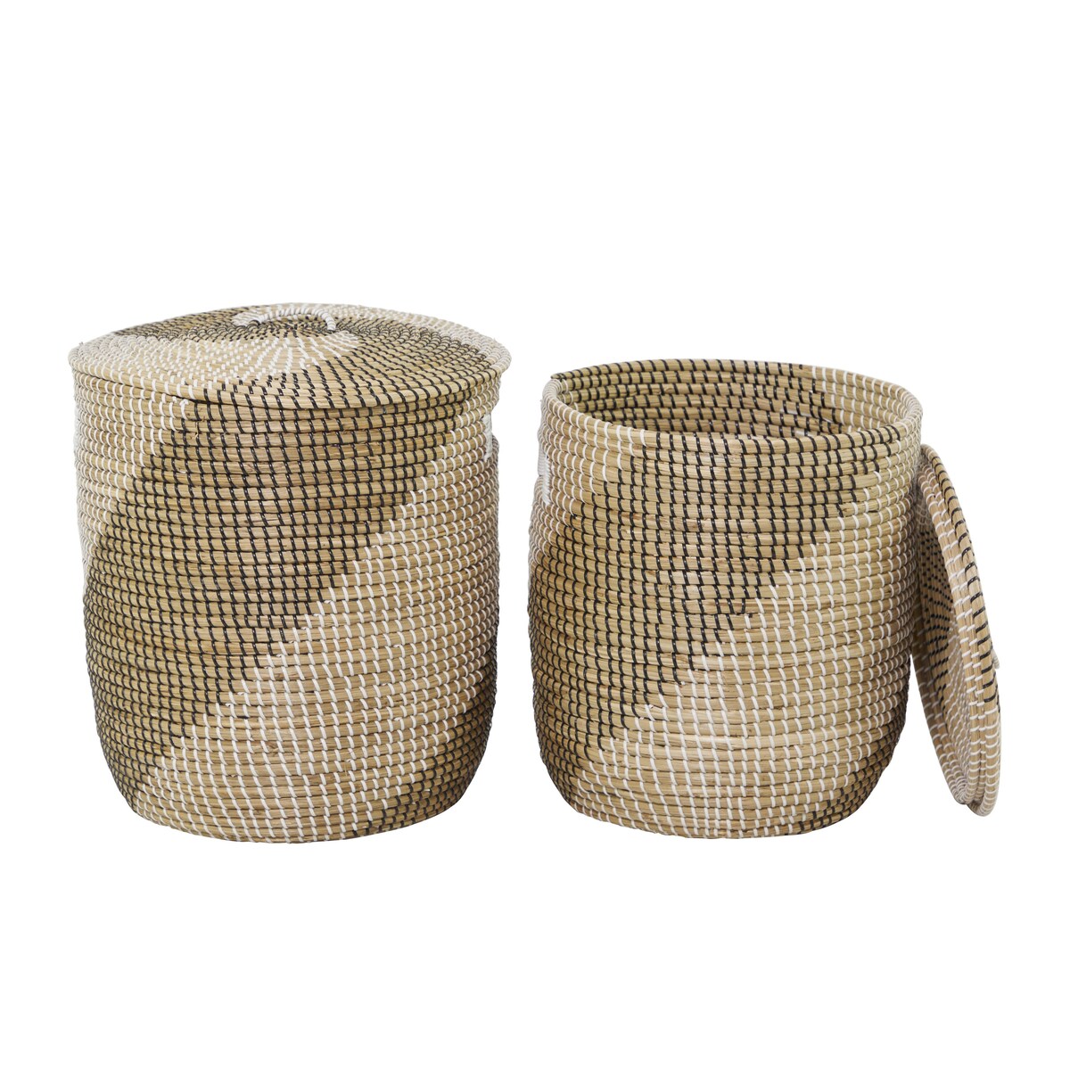 Seagrass Handmade Two Toned Decorative and Functional Storage Basket with Matching Lids - Set of 2 Brown - Roche River Decor