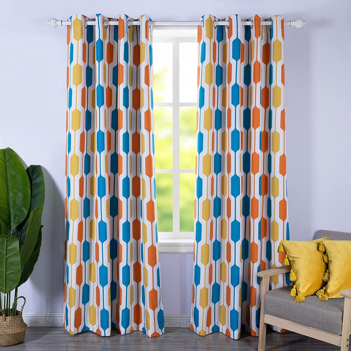 DriftAway Riley Geo Pattern Mid Century Lined Blackout Grommet Window Curtain Panel Pair