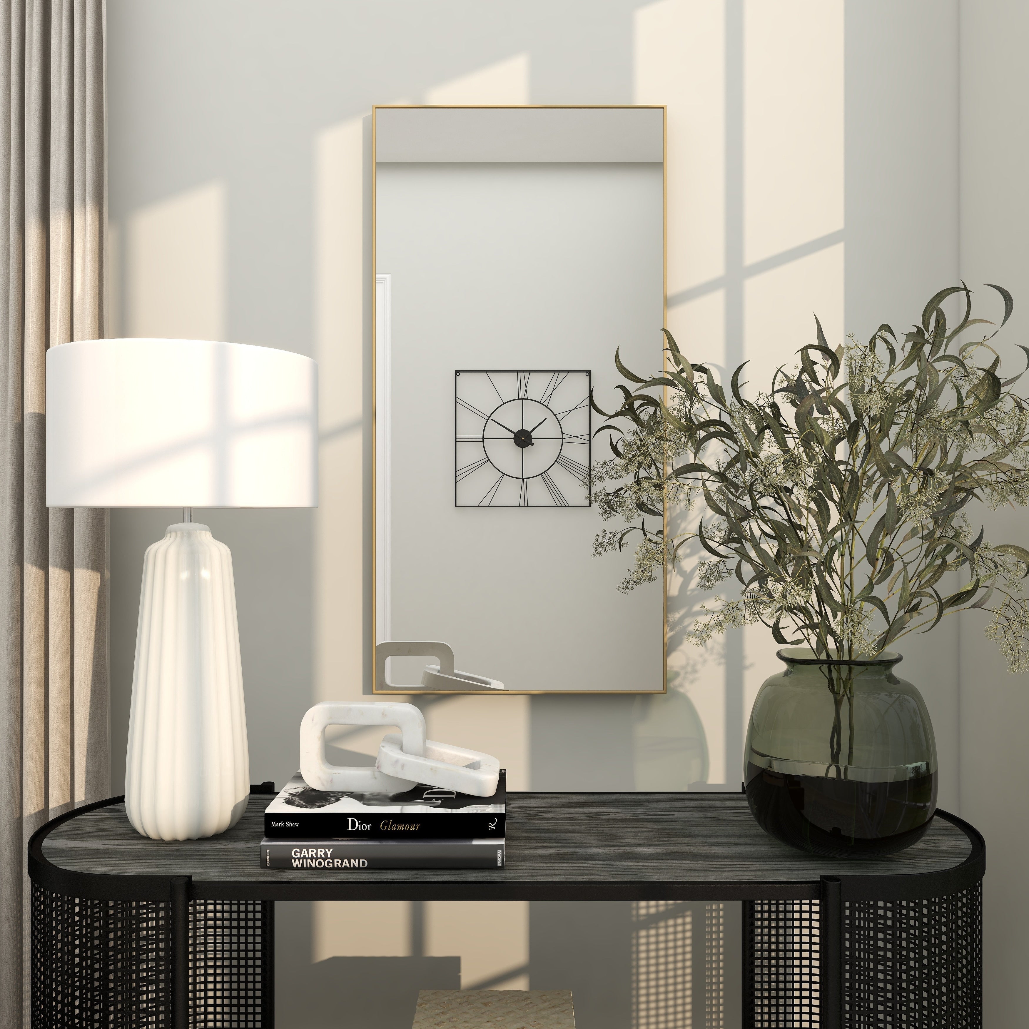 Wood Room Wall Mirror with Thin Minimalistic Frame - Black, White or Gold - Roche River Decor