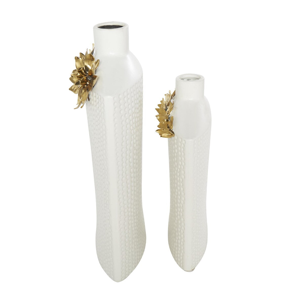 Ceramic Decorative Vase with Abstract Spotted Pattern and Gold Leaf Accents - Set of 2 White - Roche River Decor