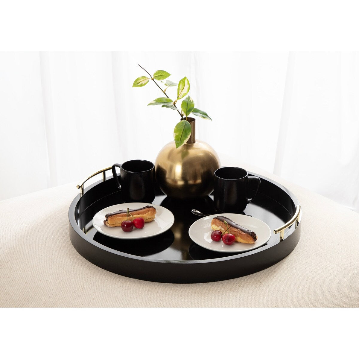 Kate and Laurel Lipton Round Decorative Tray with Metal Handles